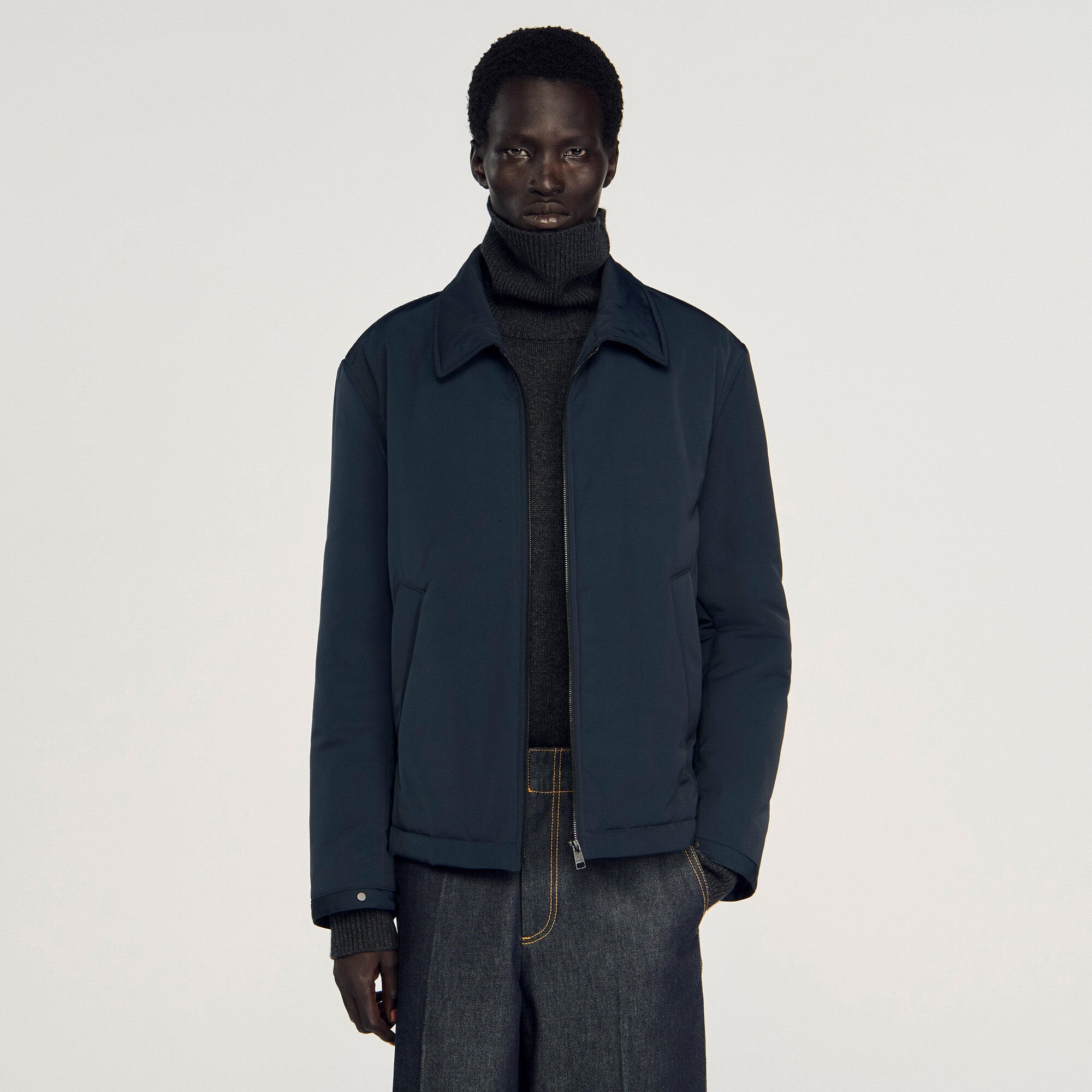 Sandro / Quilted zip-up jacket Navy Blue