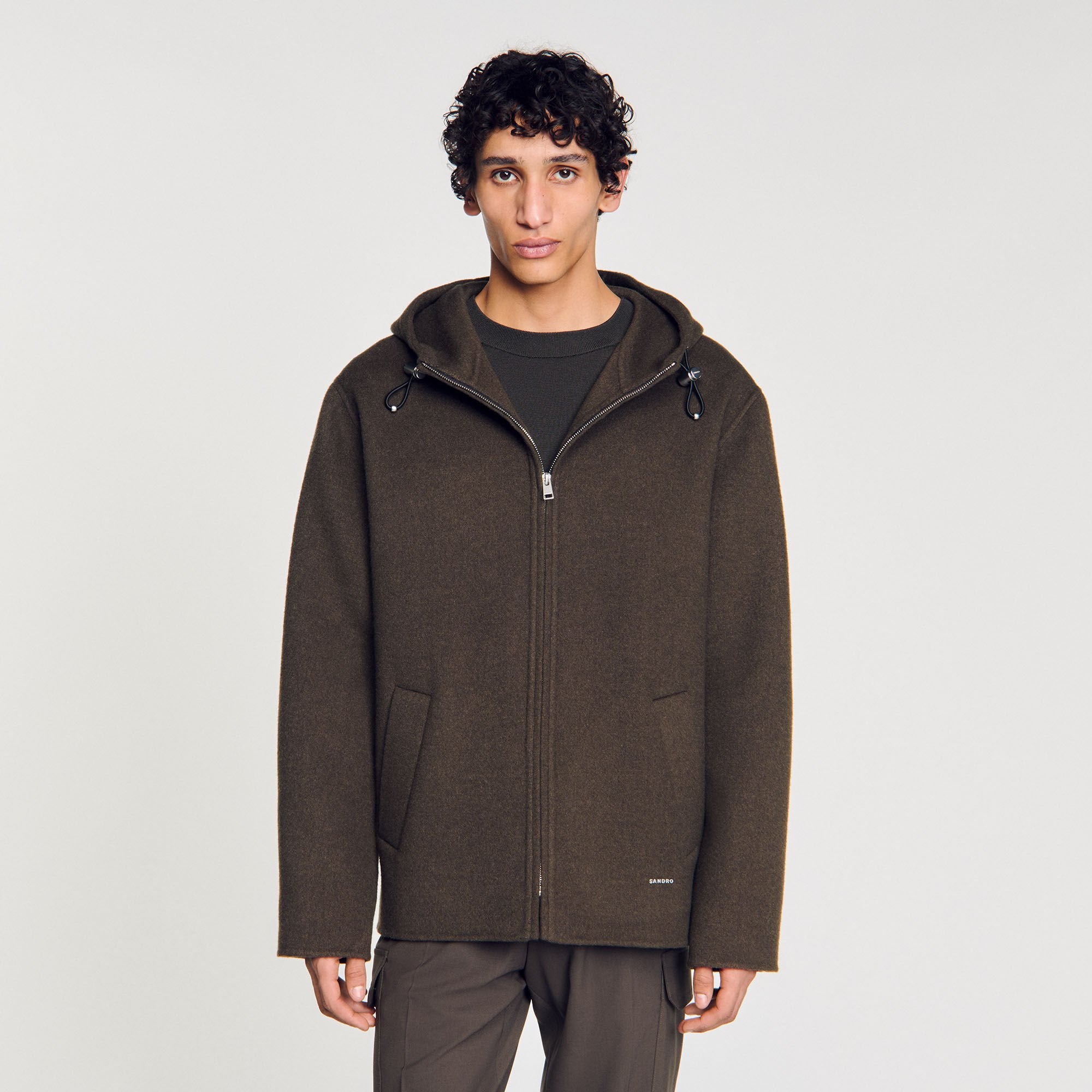 Sandro / Hooded windbreaker Dark Kaki.