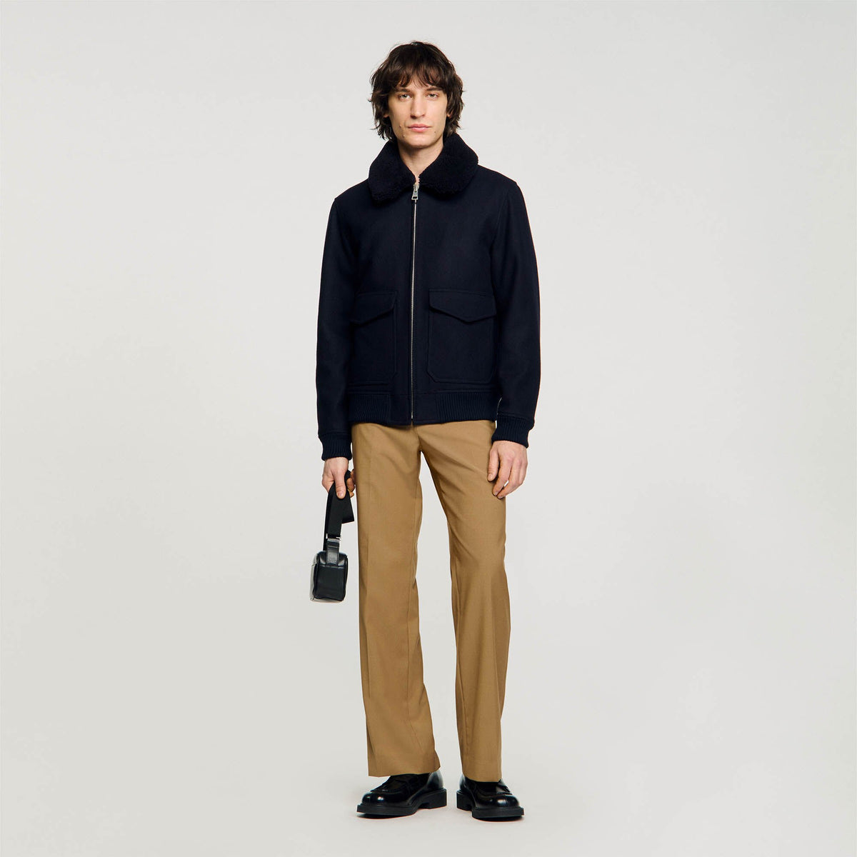 Sandro / Wool aviator jacket Navy Blue