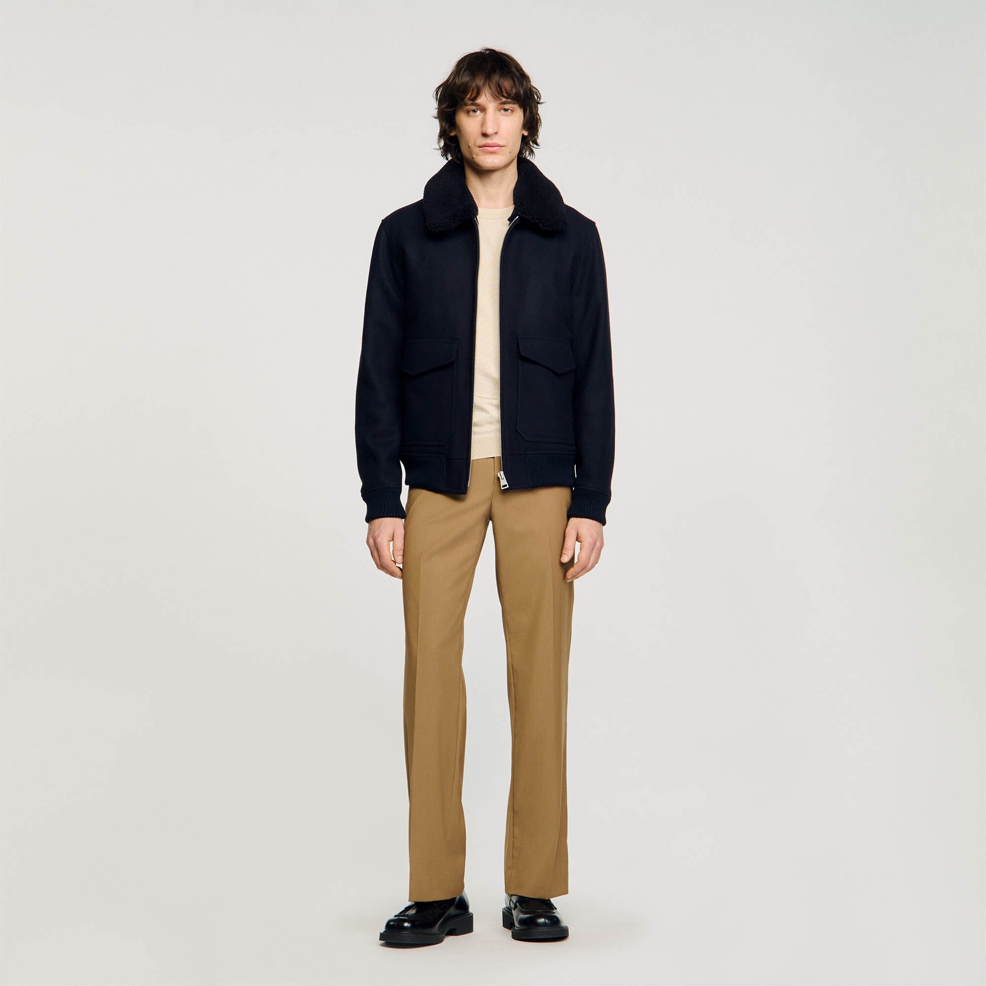 Sandro / Wool aviator jacket Navy Blue