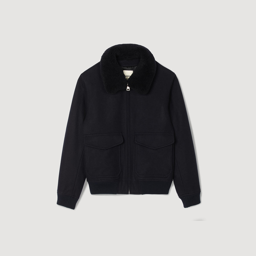 Sandro / Wool aviator jacket Navy Blue