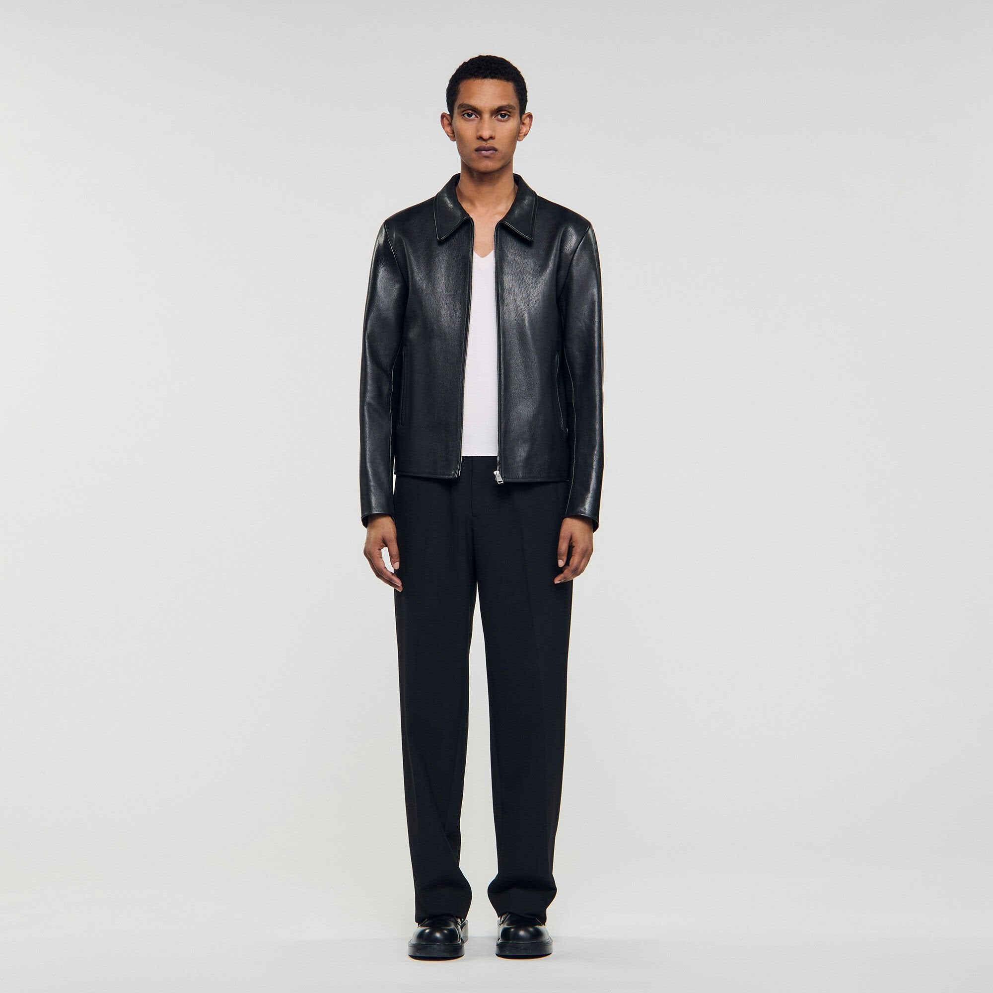 Sandro / Zip-up leather jacket Black