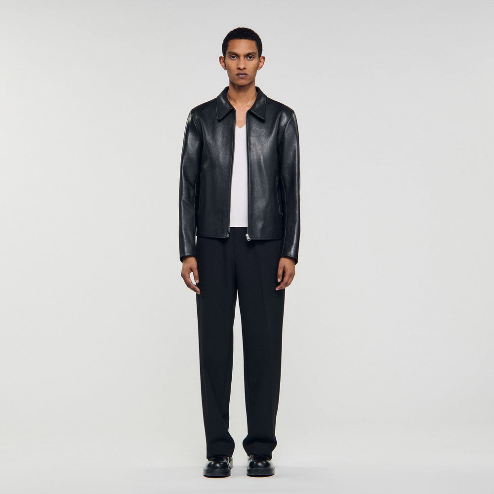 Sandro / Zip-up leather jacket Black