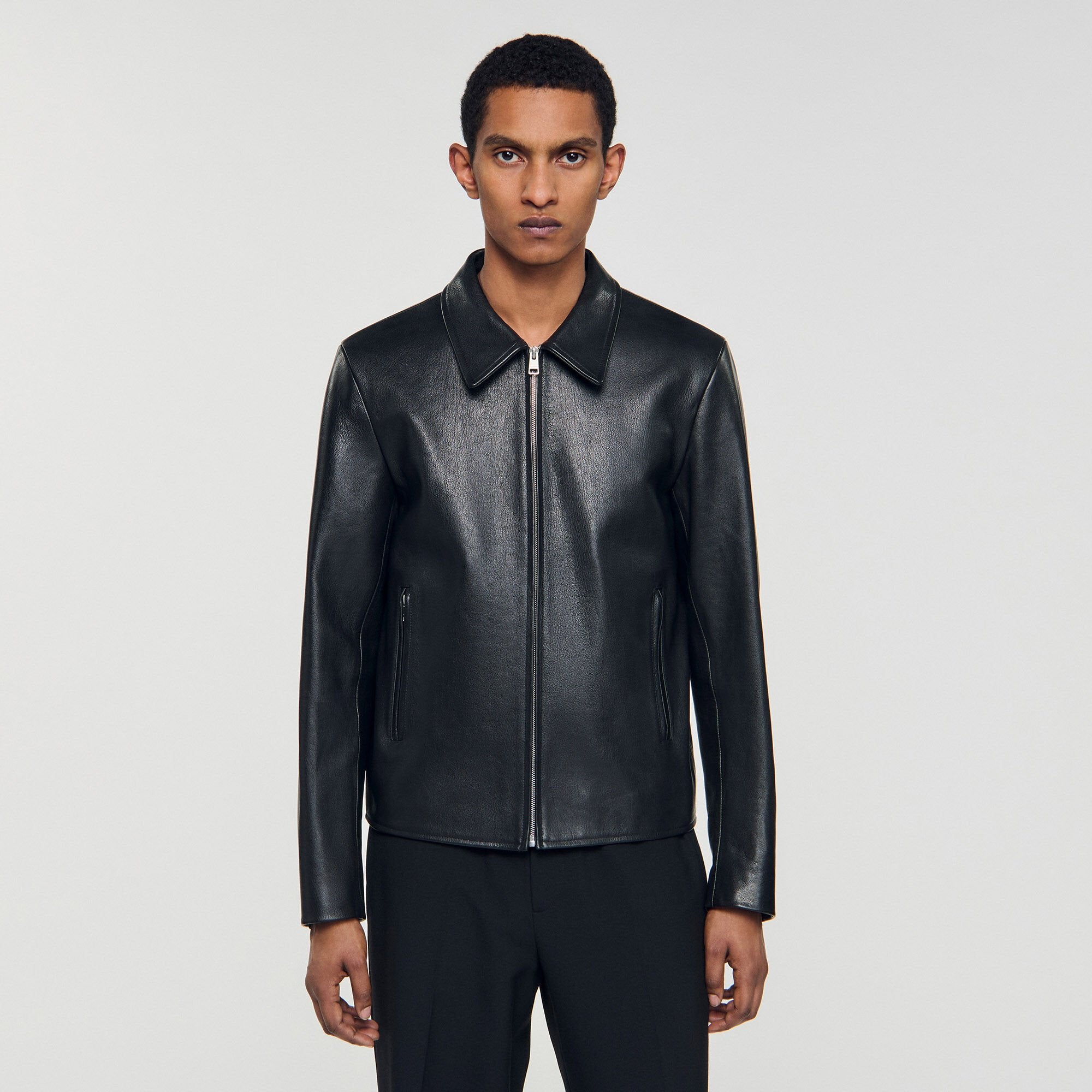 Sandro / Zip-up leather jacket Black