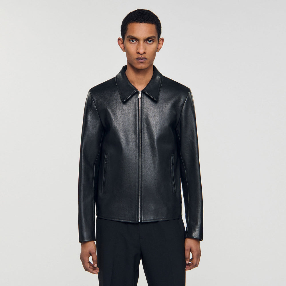 Sandro / Zip-up leather jacket Black