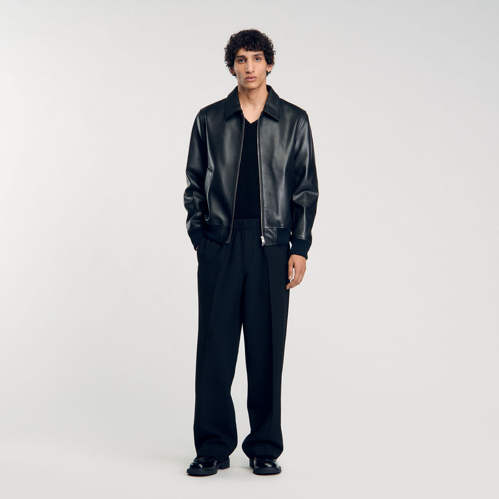 Sandro / Plain leather jacket Black