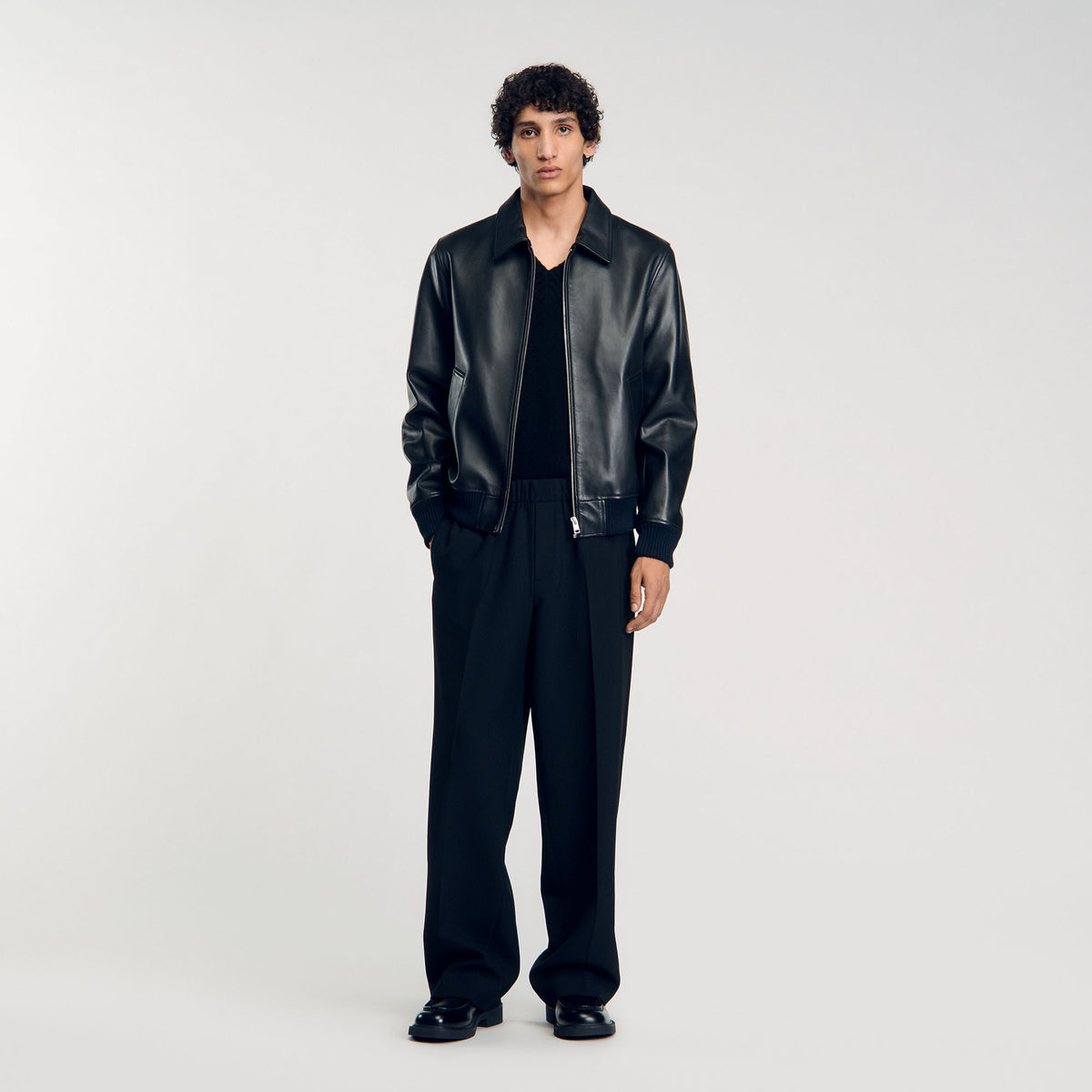 Sandro / Plain leather jacket Black