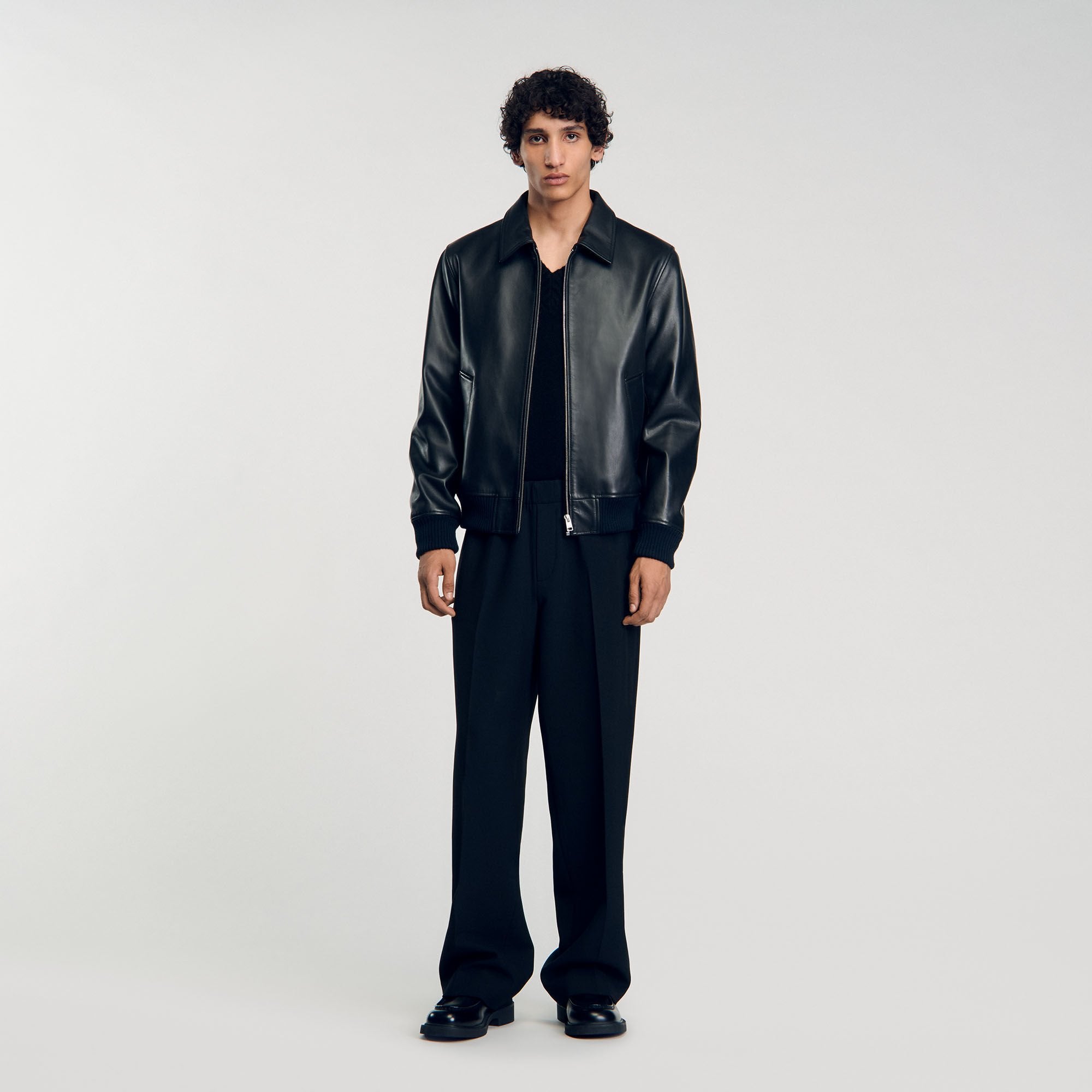 Sandro / Plain leather jacket Black