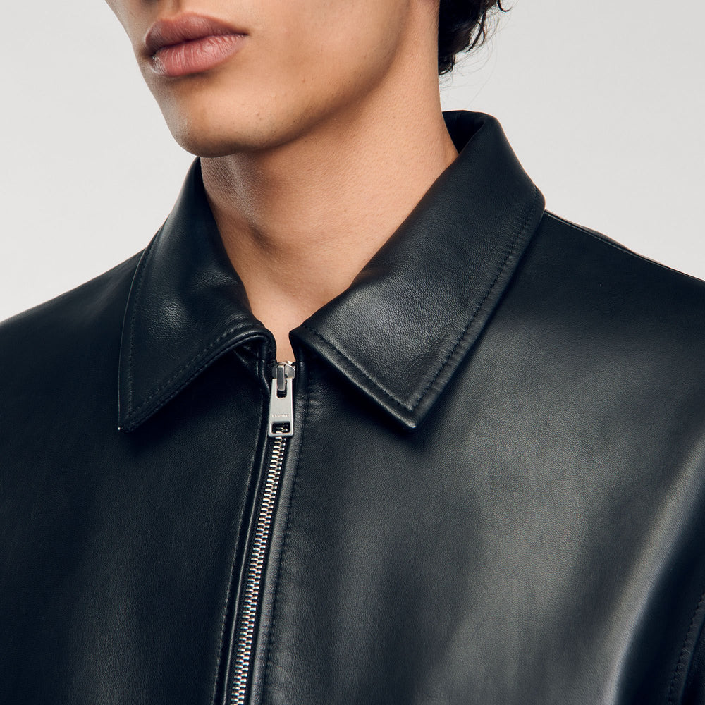 Sandro / Plain leather jacket Black