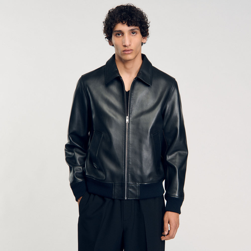 Sandro / Plain leather jacket Black
