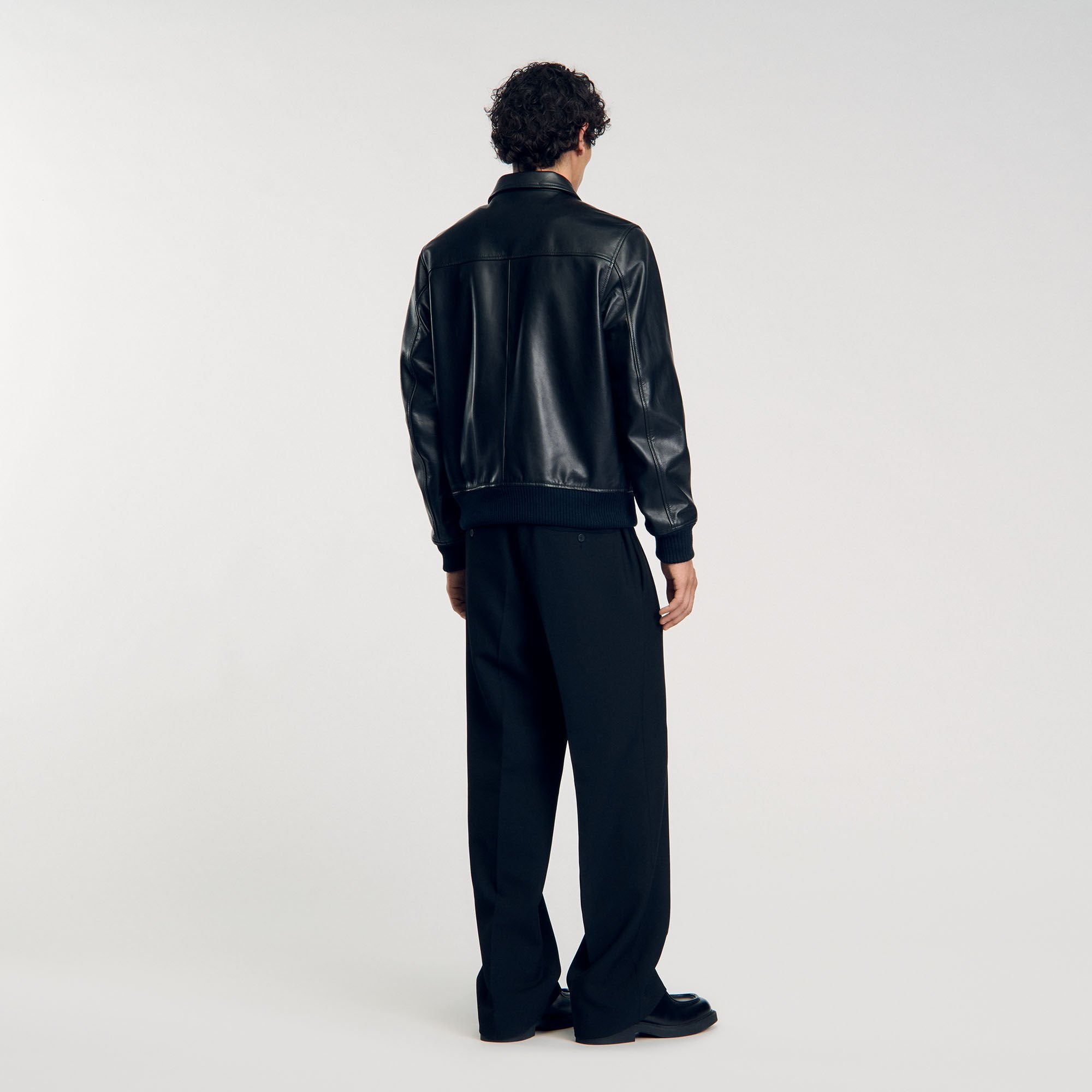 Sandro / Plain leather jacket Black