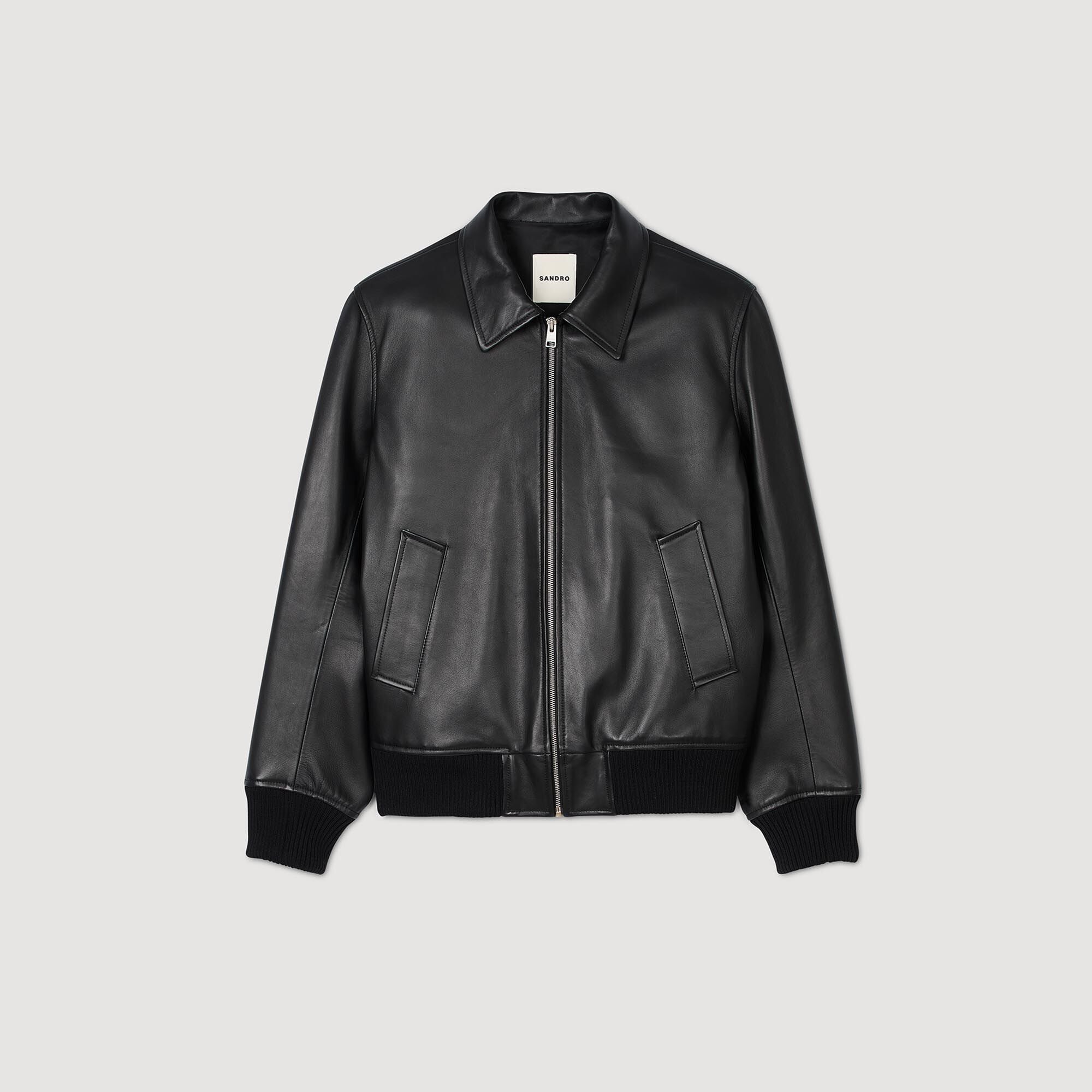 Sandro / Plain leather jacket Black