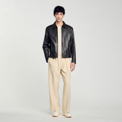 Sandro / Distressed-look leather jacket Moka.