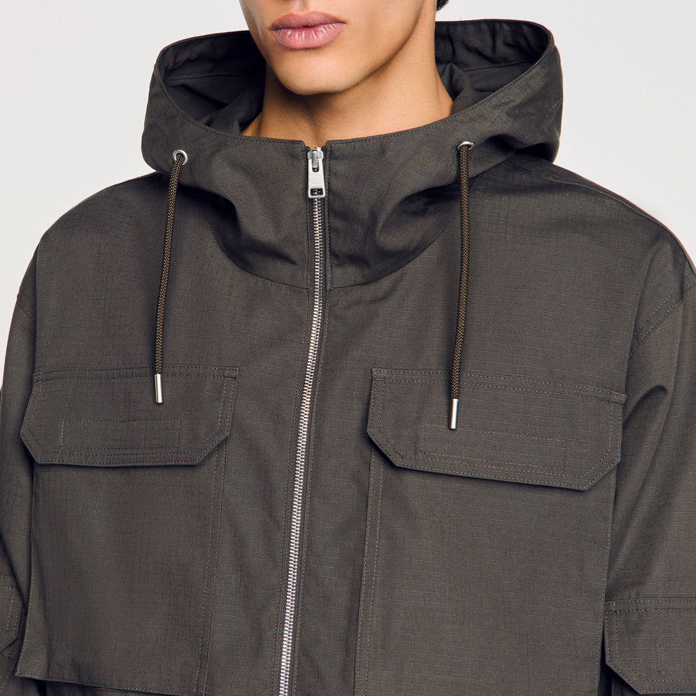 Sandro / Hooded military parka Dark Kaki.