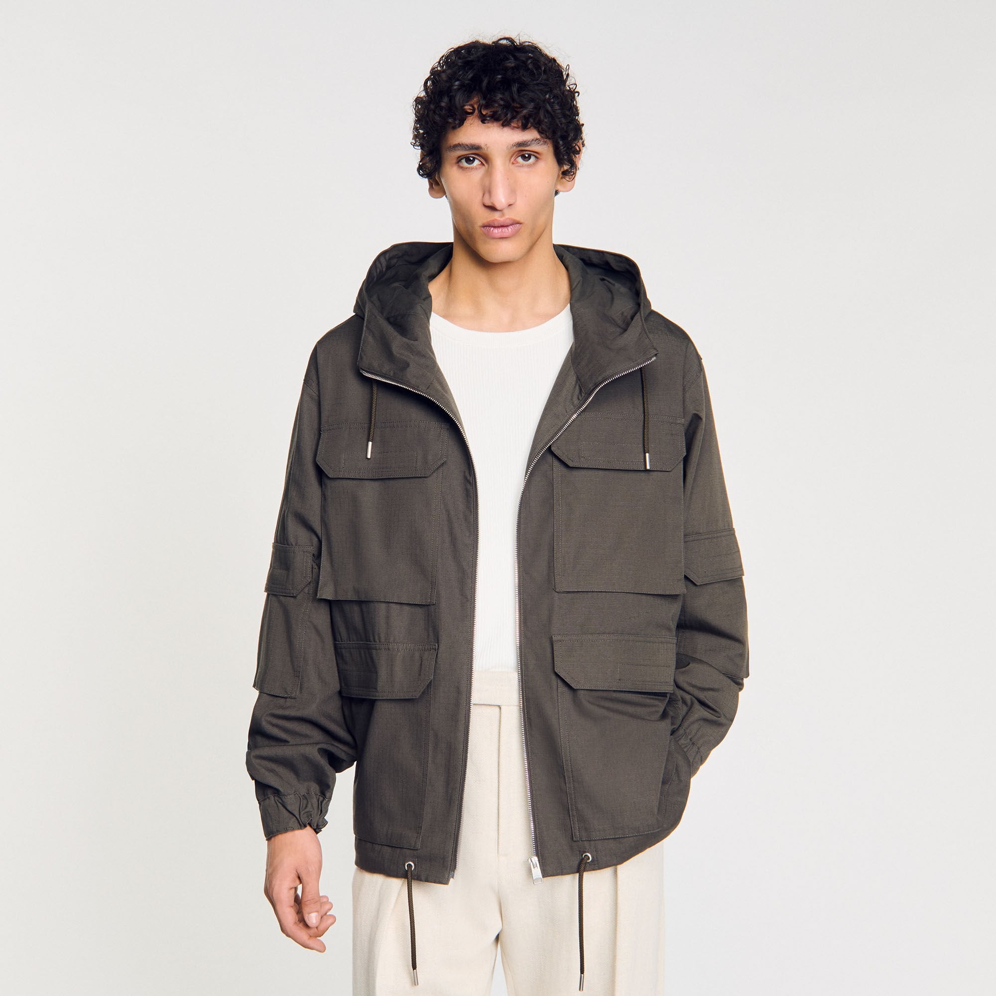 Sandro / Hooded military parka Dark Kaki.