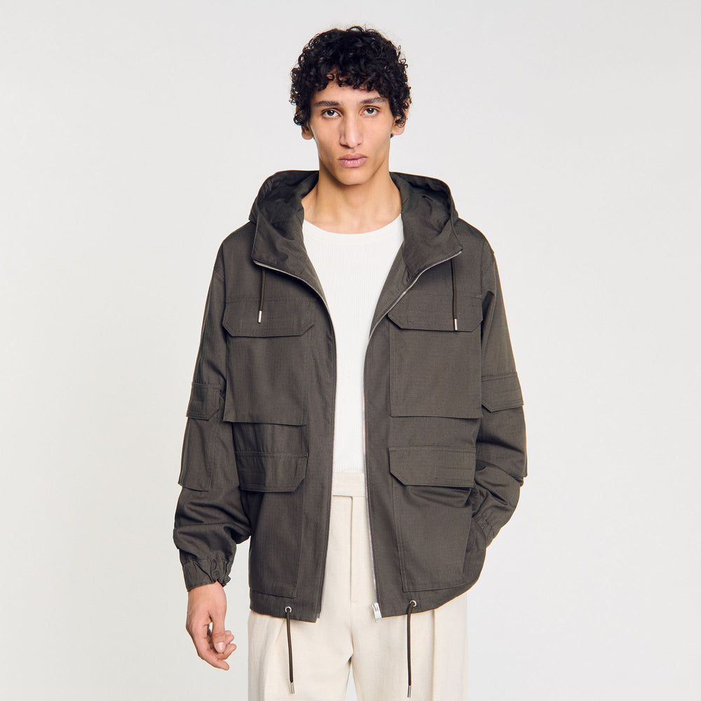 Sandro / Hooded military parka Dark Kaki.