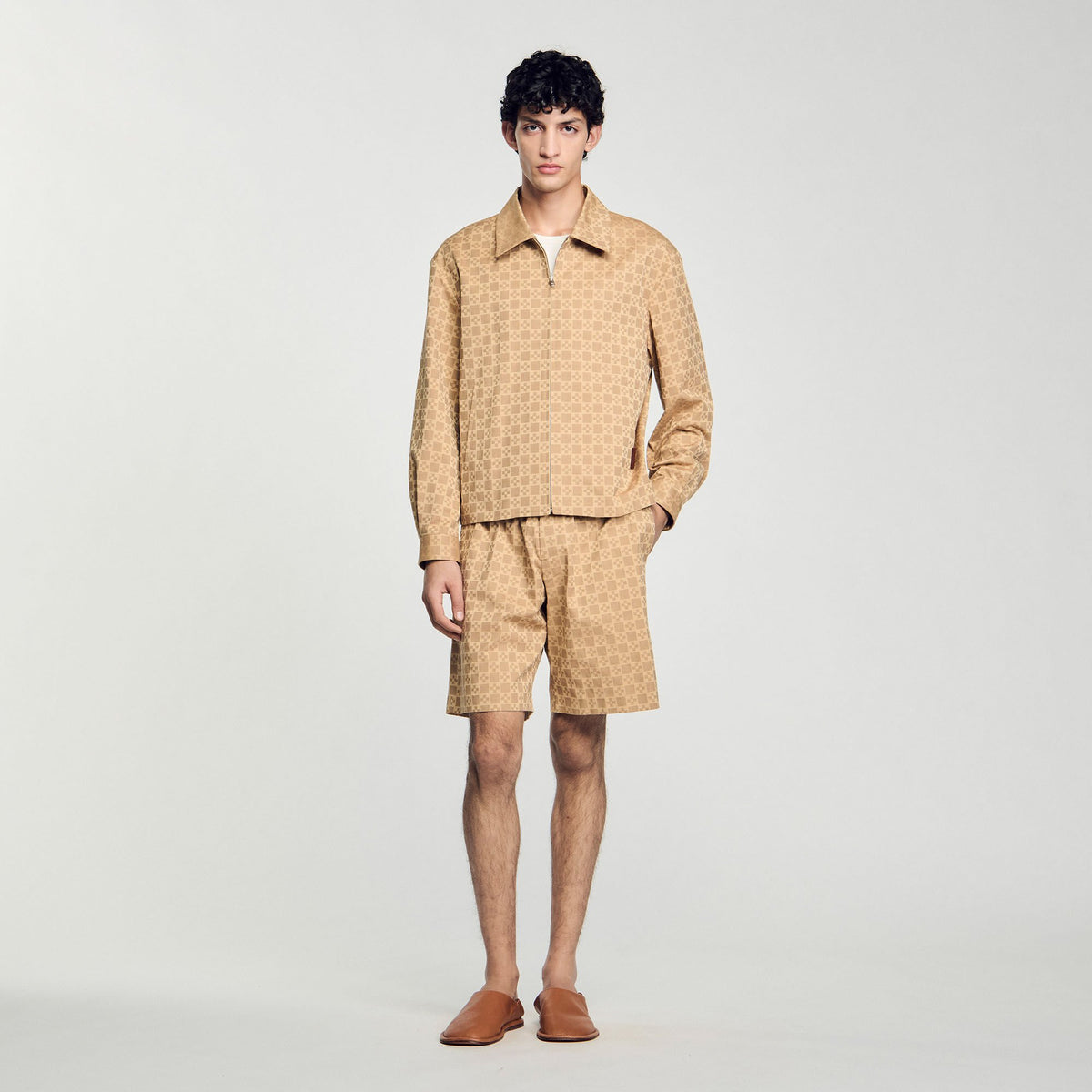 Sandro / Square Cross zip-up jacket Sand