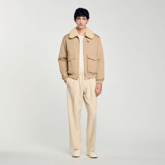 Sandro / Shearling collar aviator jacket Sand