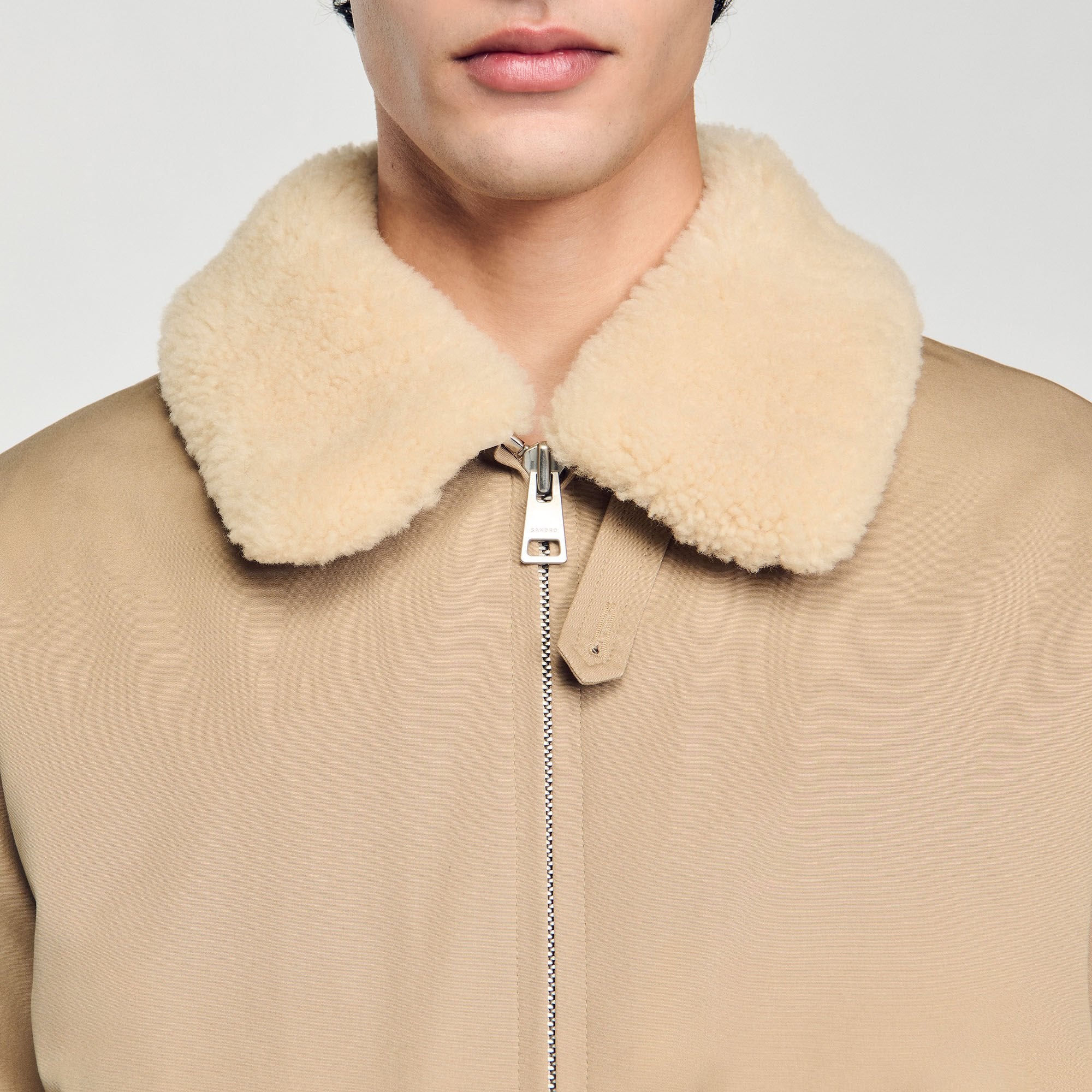Sandro / Shearling collar aviator jacket Sand