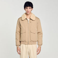 Sandro / Shearling collar aviator jacket Sand