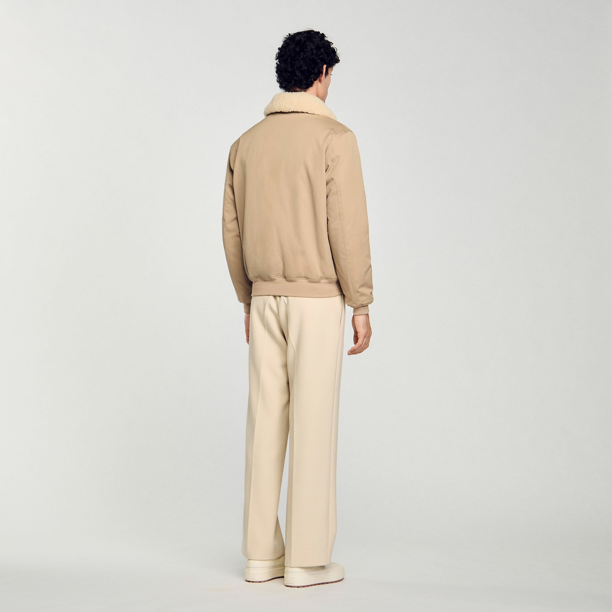 Sandro / Shearling collar aviator jacket Sand