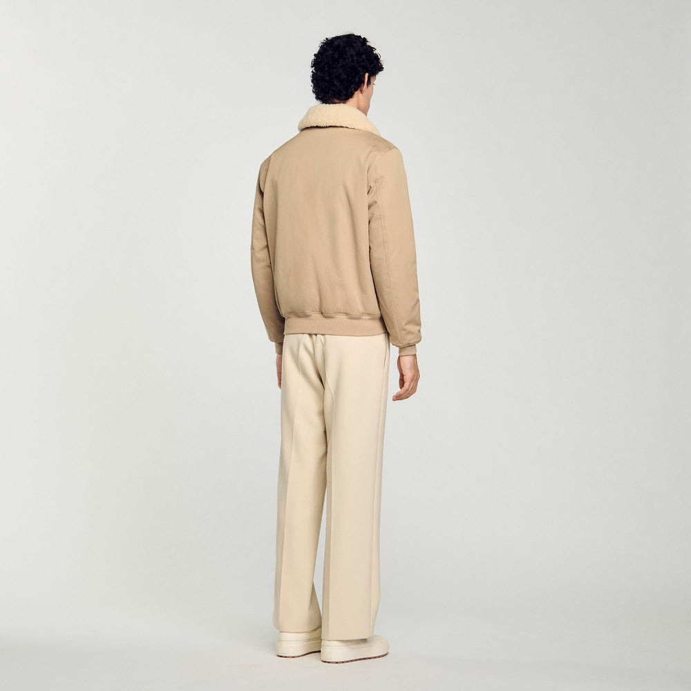 Sandro / Shearling collar aviator jacket Sand