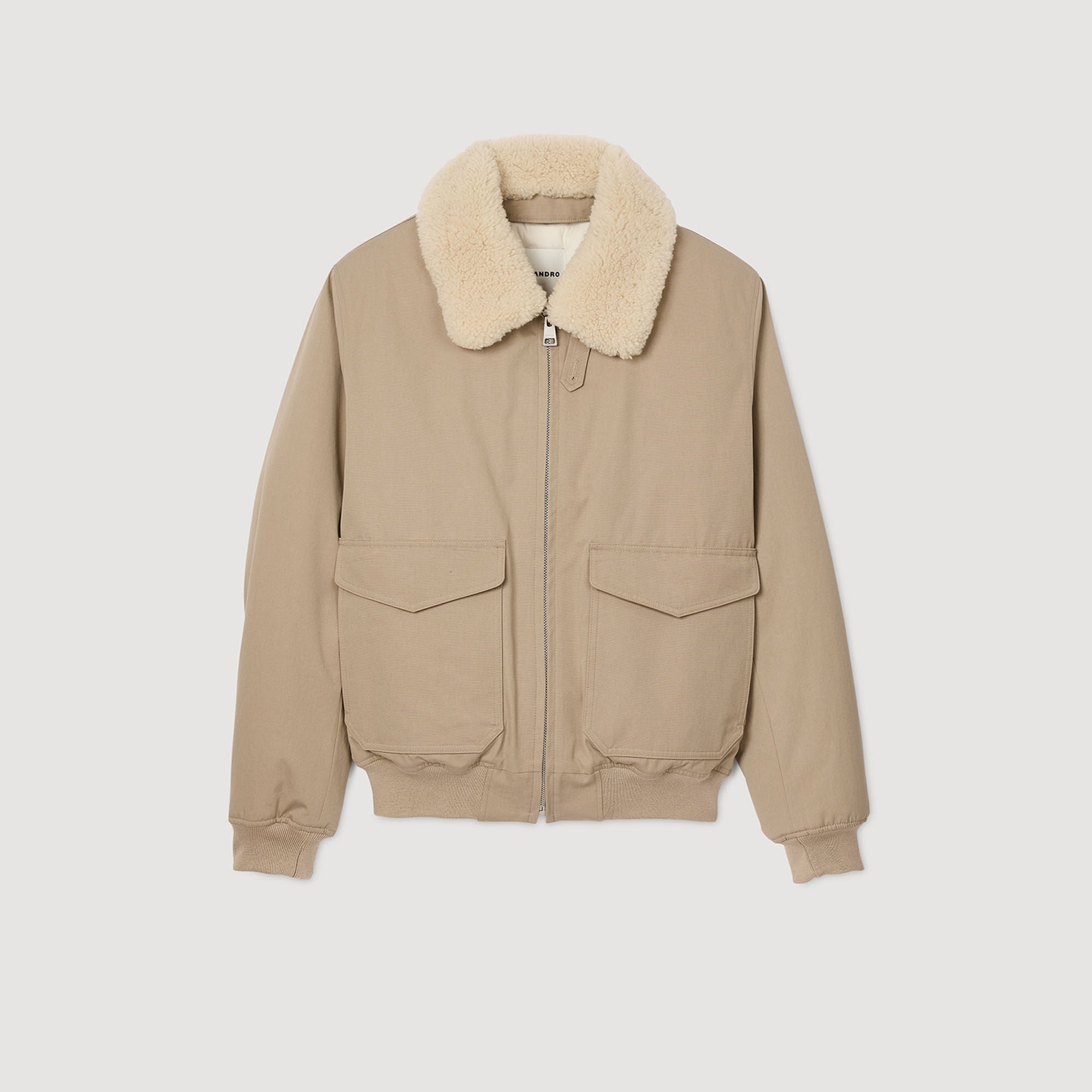Sandro / Shearling collar aviator jacket Sand