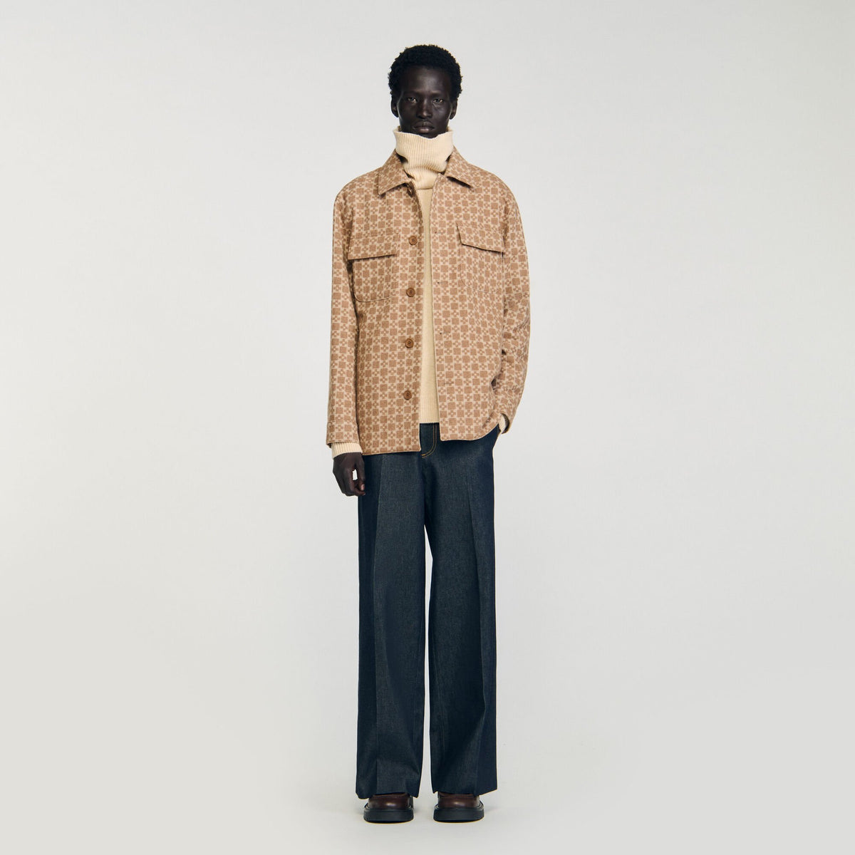 Sandro / Square Cross jacquard overshirt Camel