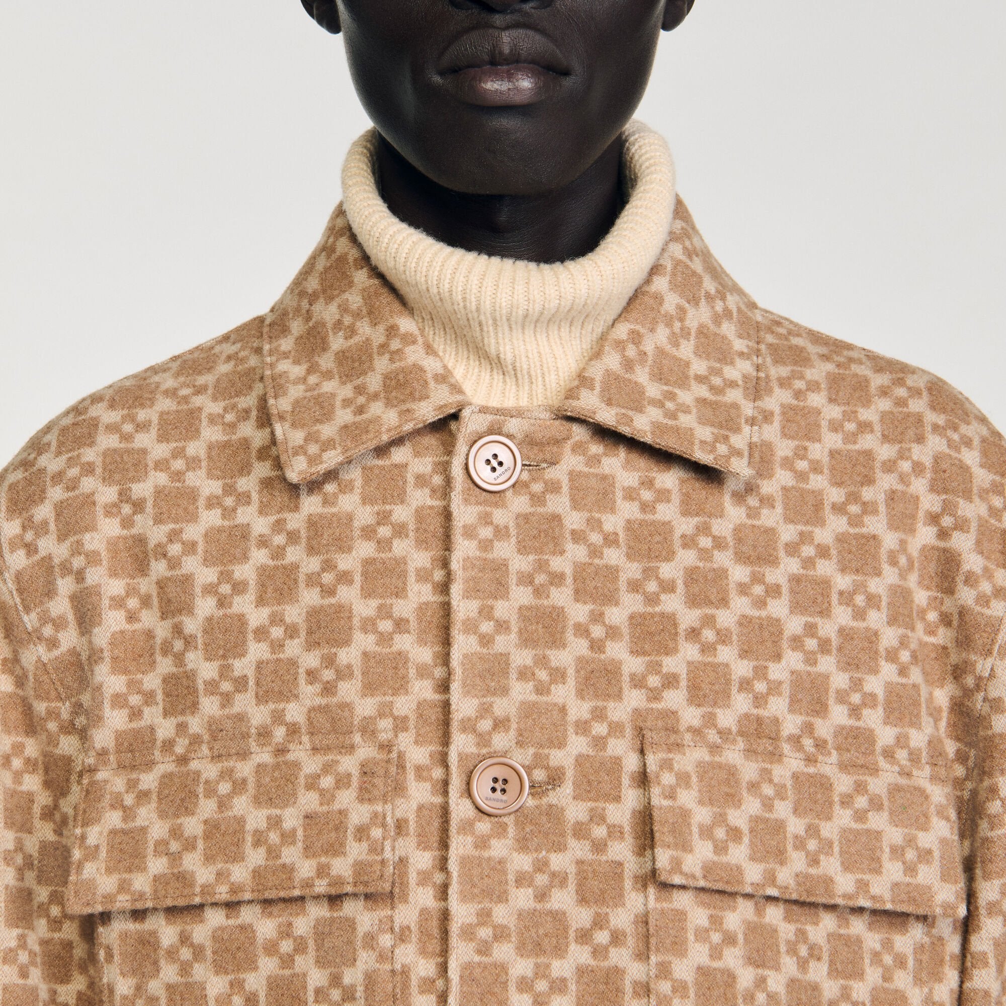 Sandro / Square Cross jacquard overshirt Camel