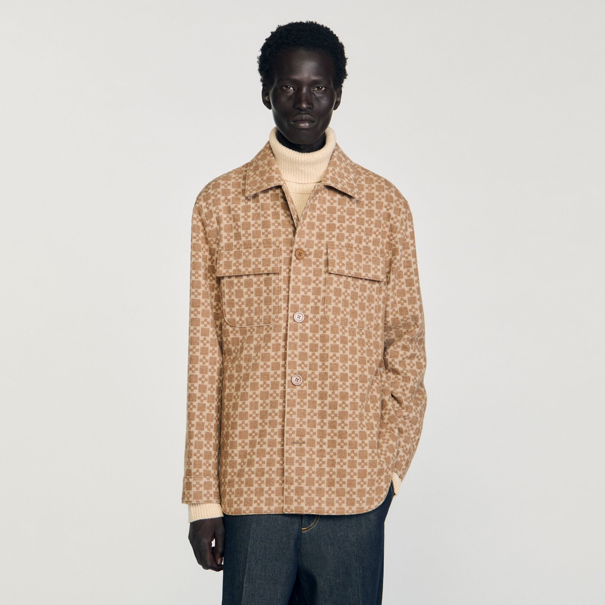 Sandro / Square Cross jacquard overshirt Camel
