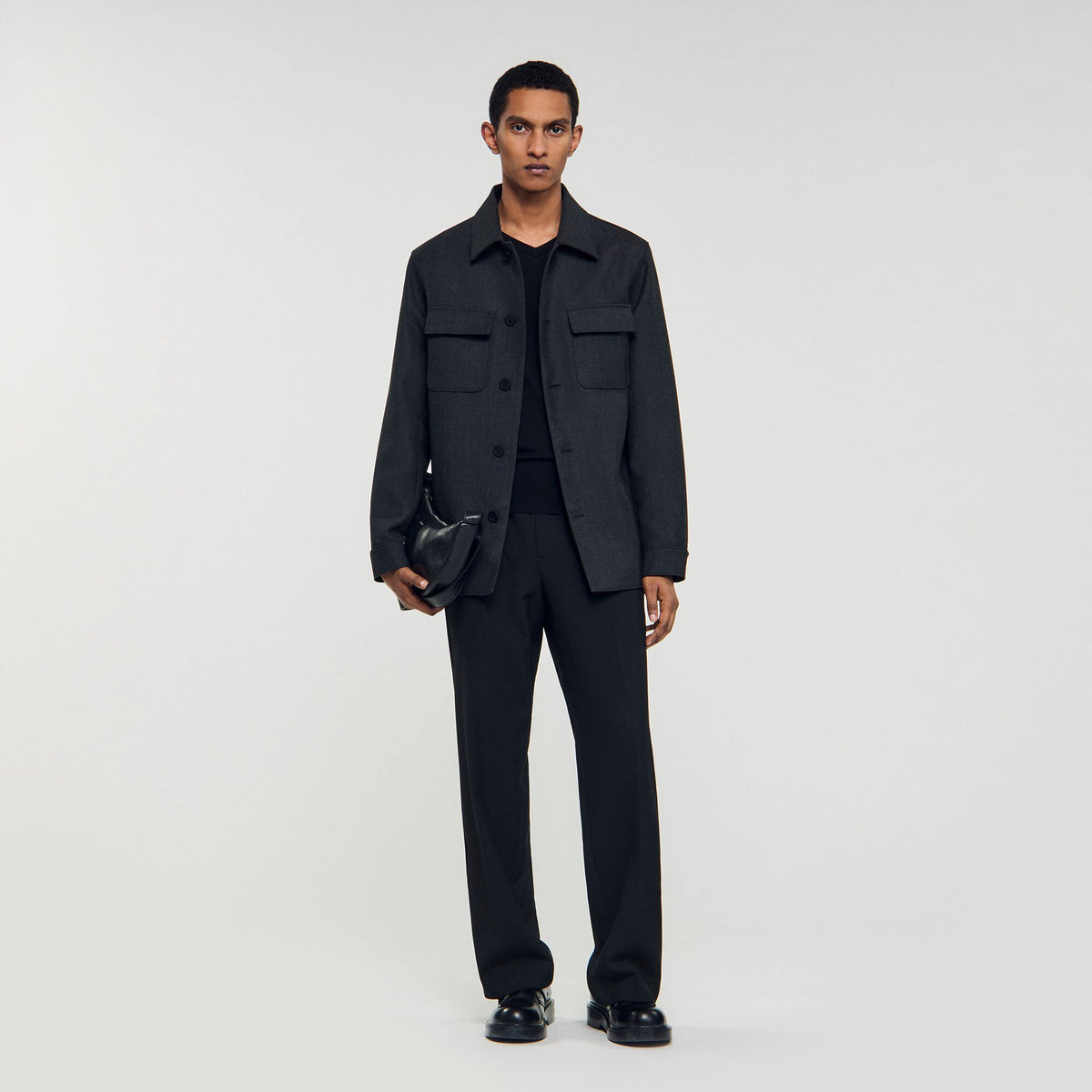 Sandro / Wool overshirt with pockets Dark Grey