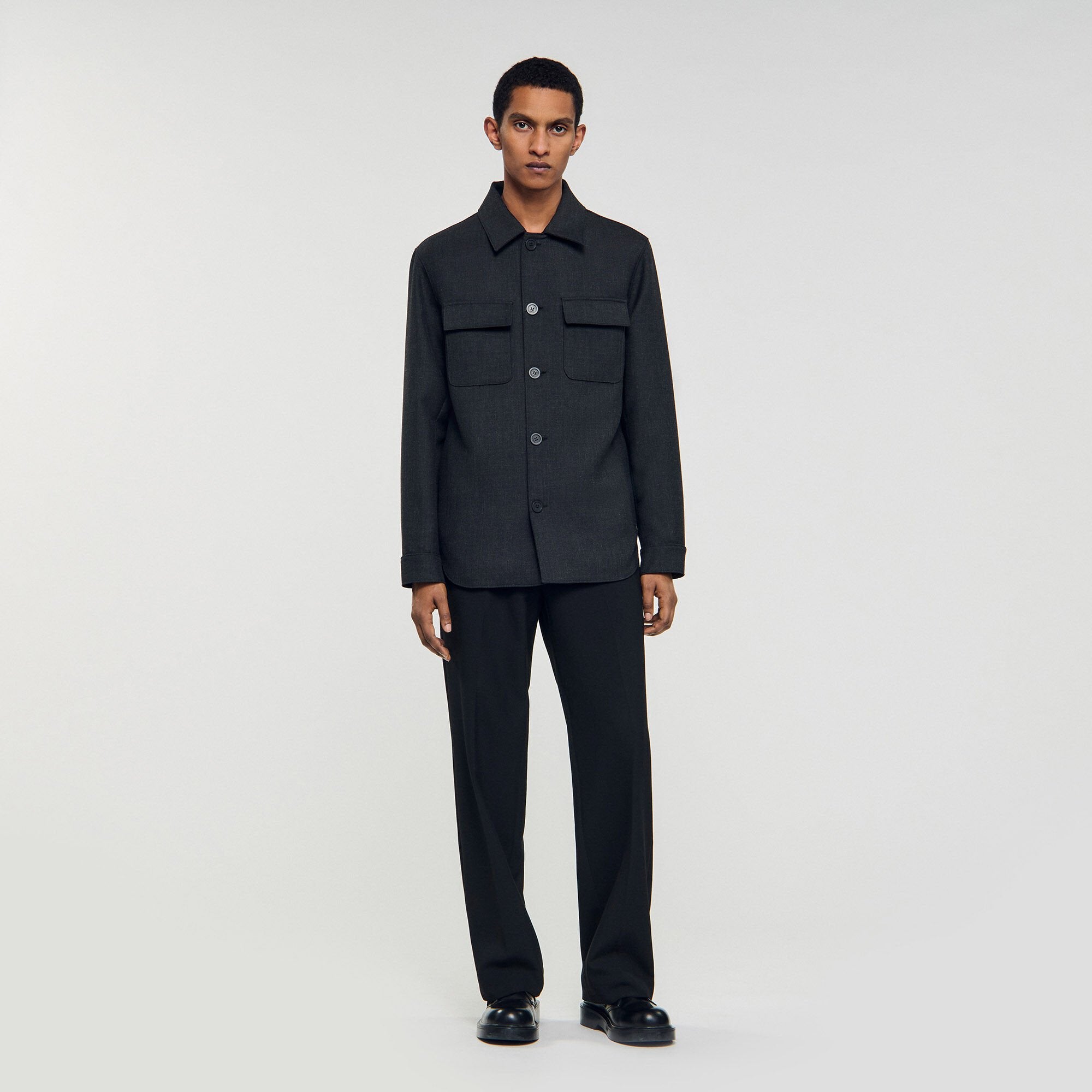 Sandro / Wool overshirt with pockets Dark Grey