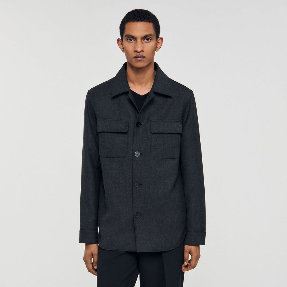 Sandro / Wool overshirt with pockets Dark Grey