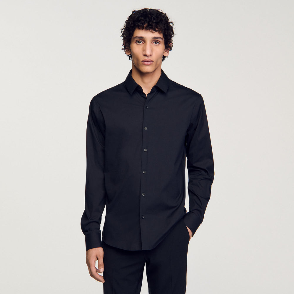 Sandro / Fitted stretch cotton shirt Black