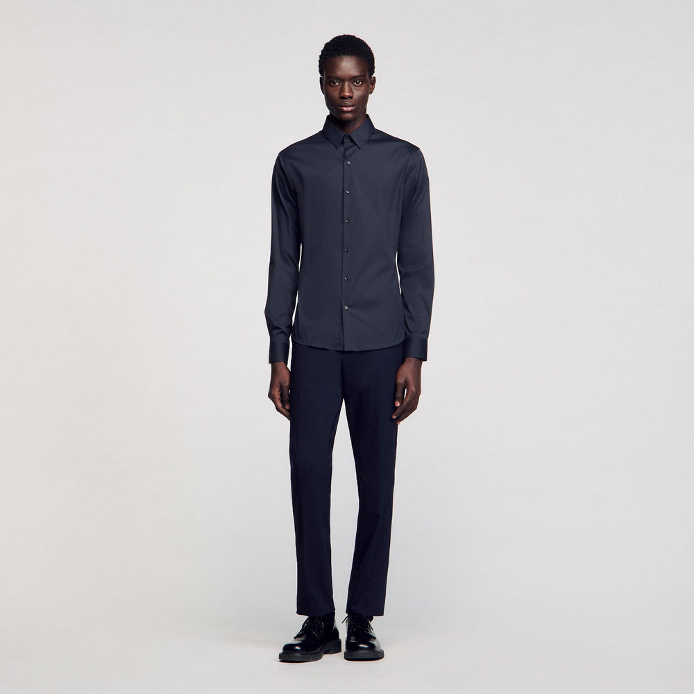 Sandro / Fitted stretch cotton shirt Navy Blue