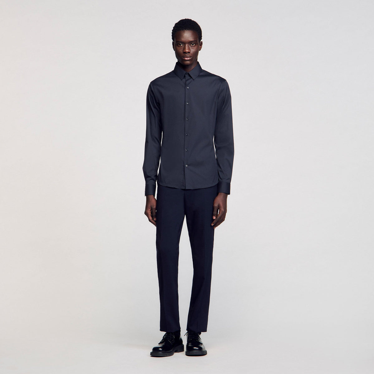 Sandro / Fitted stretch cotton shirt Navy Blue