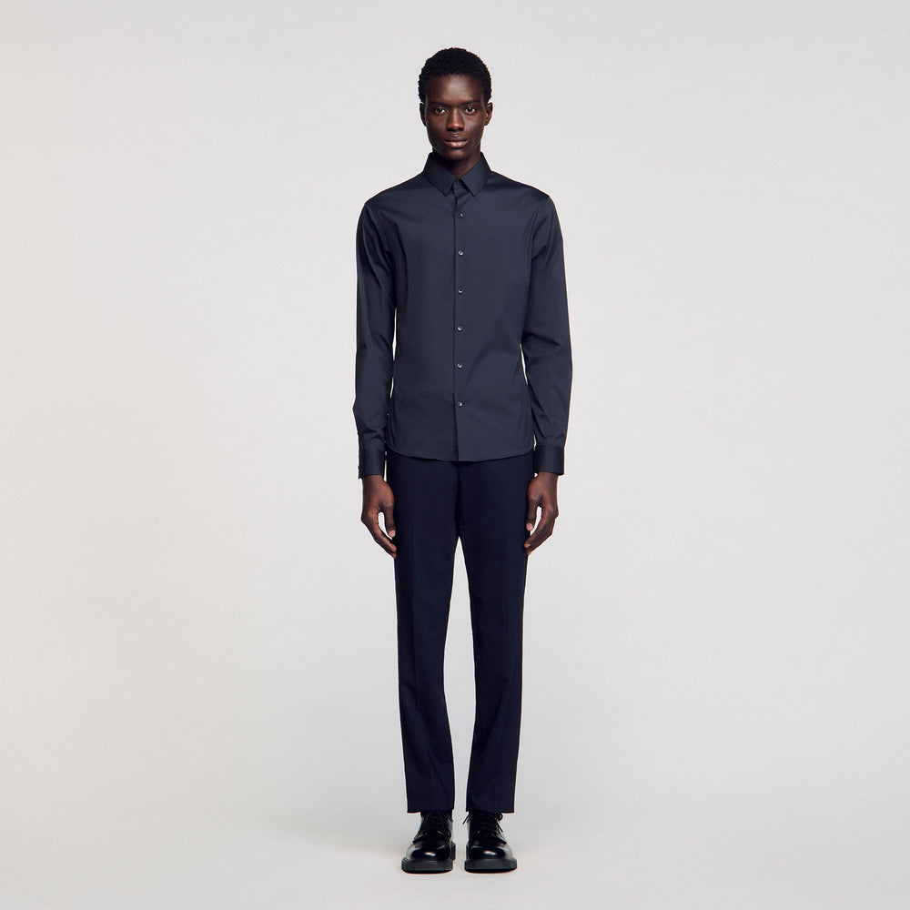 Sandro / Fitted stretch cotton shirt Navy Blue