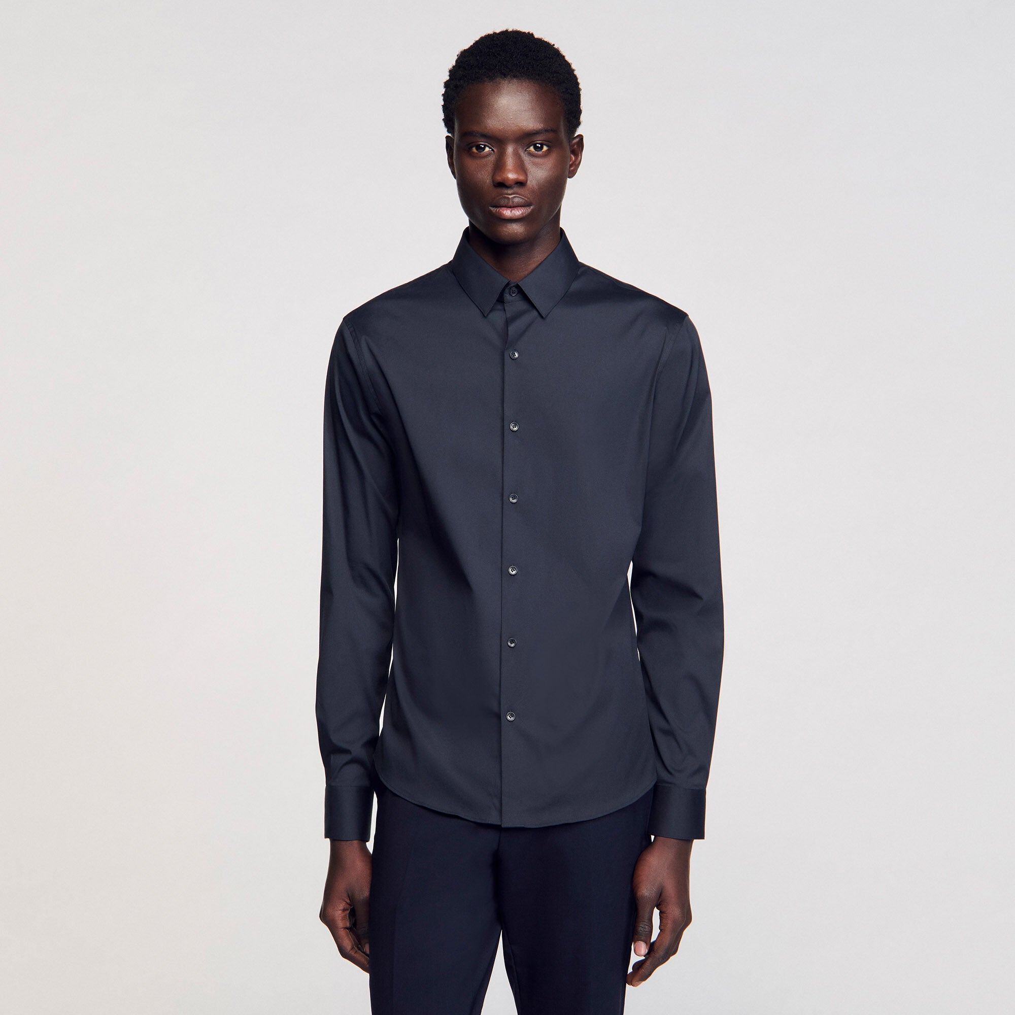 Sandro / Fitted stretch cotton shirt Navy Blue