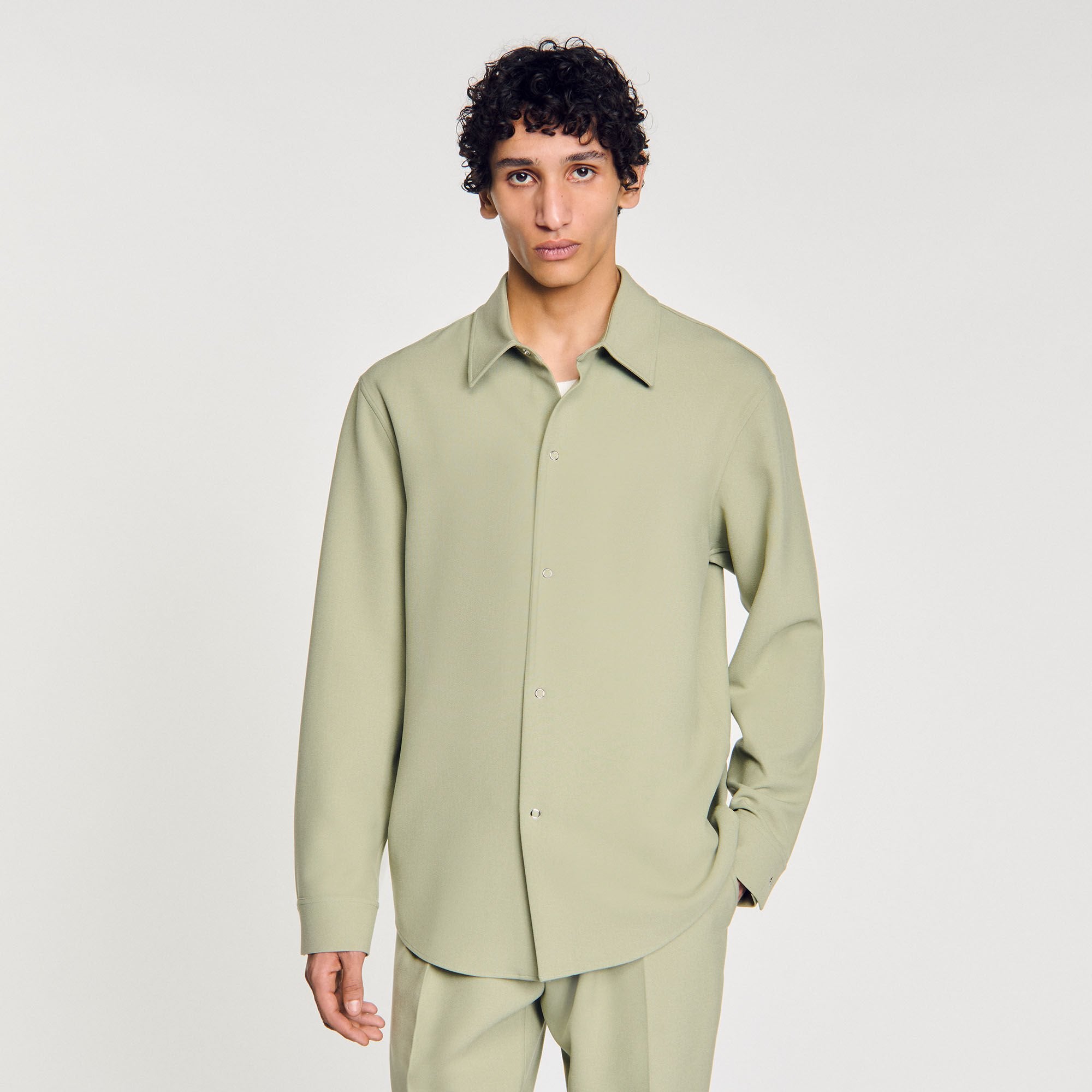 Sandro / Long-sleeved jersey shirt Light Kaki.