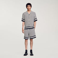 Sandro / Square Cross short-sleeved shirt Ecru / Navy
