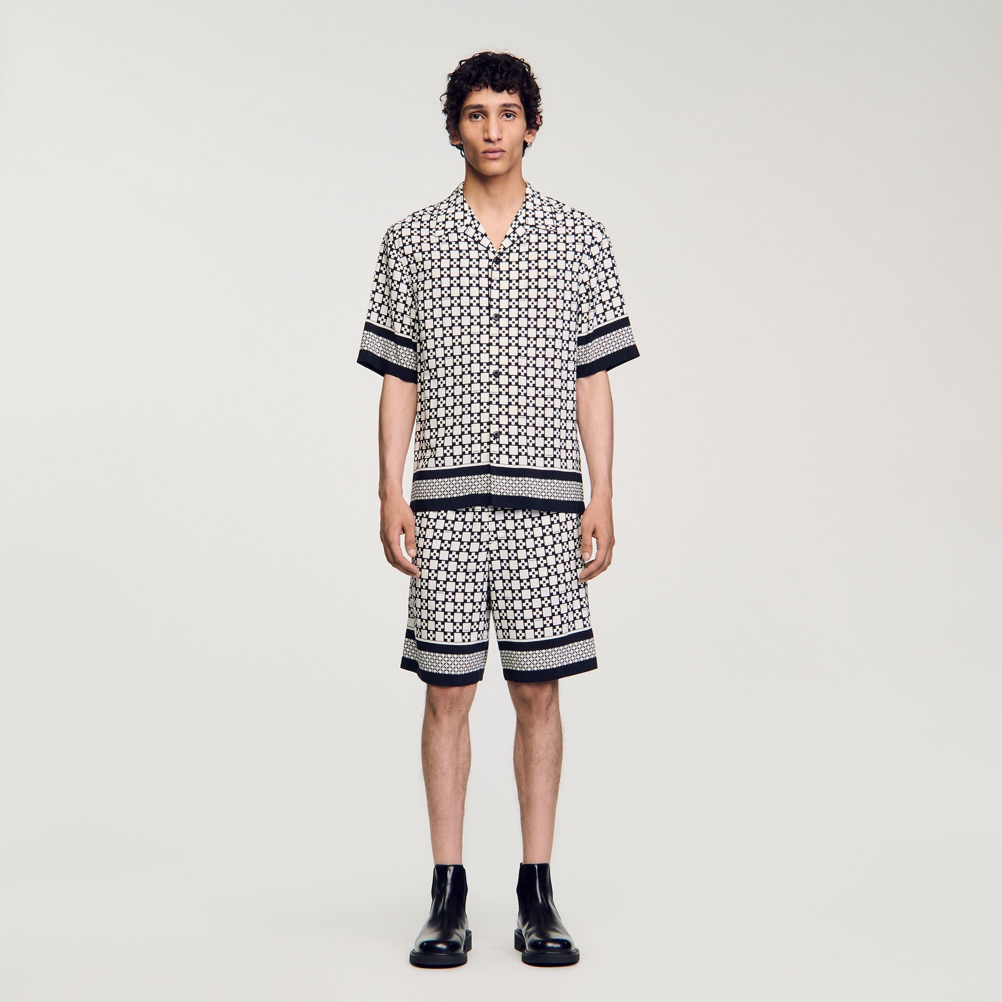 Sandro / Square Cross short-sleeved shirt Ecru / Navy