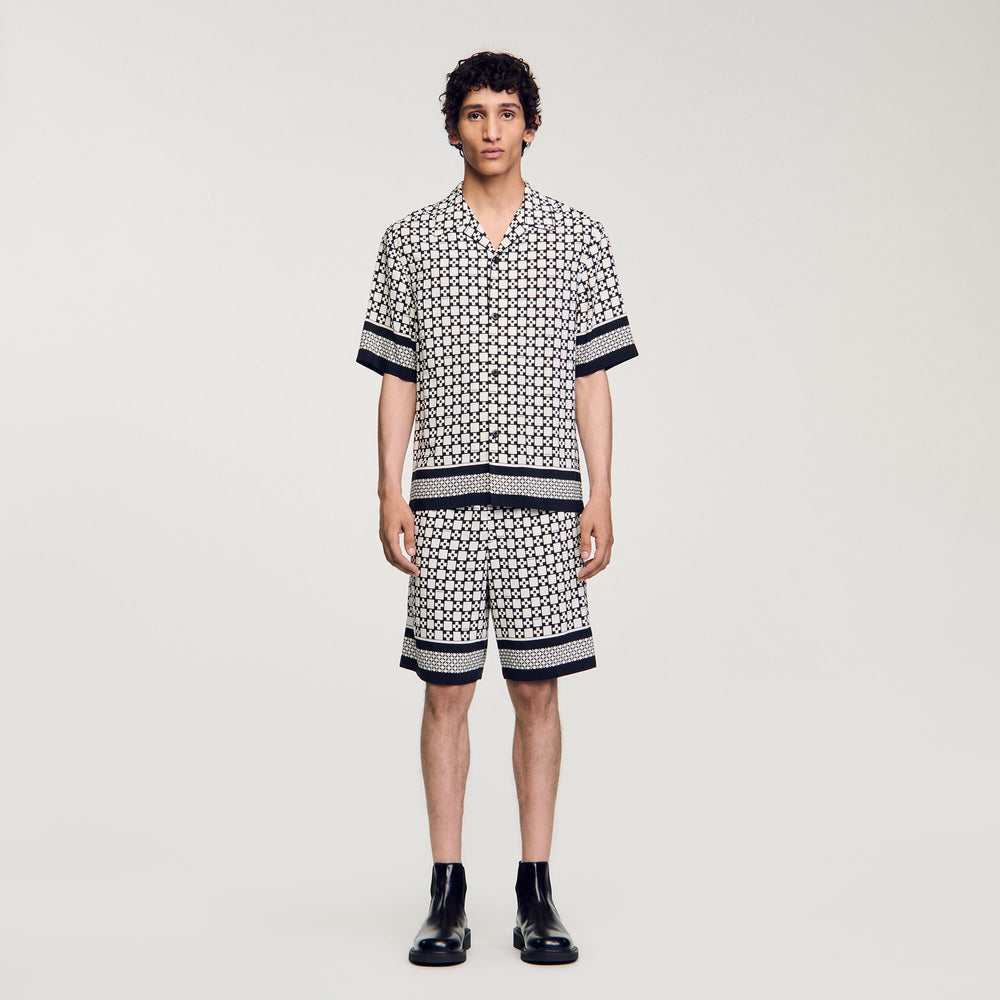 Sandro / Square Cross short-sleeved shirt Ecru / Navy