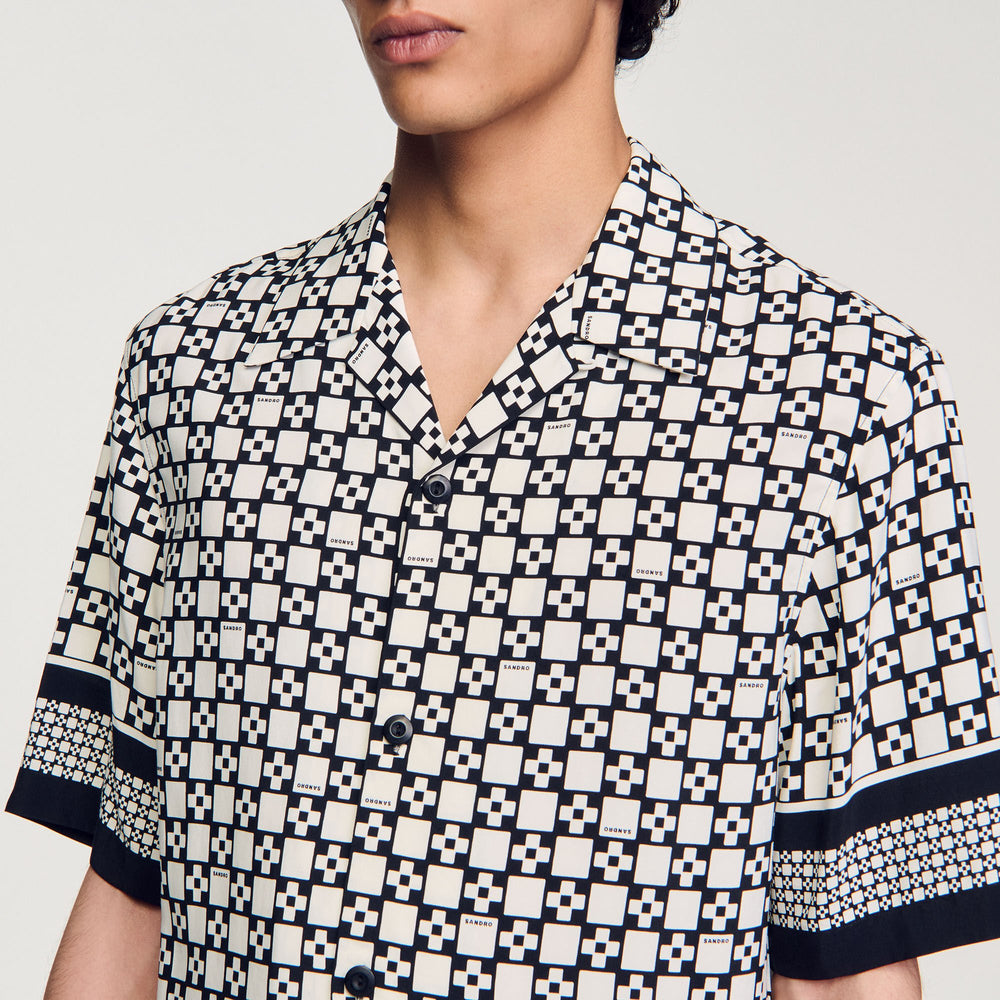 Sandro / Square Cross short-sleeved shirt Ecru / Navy