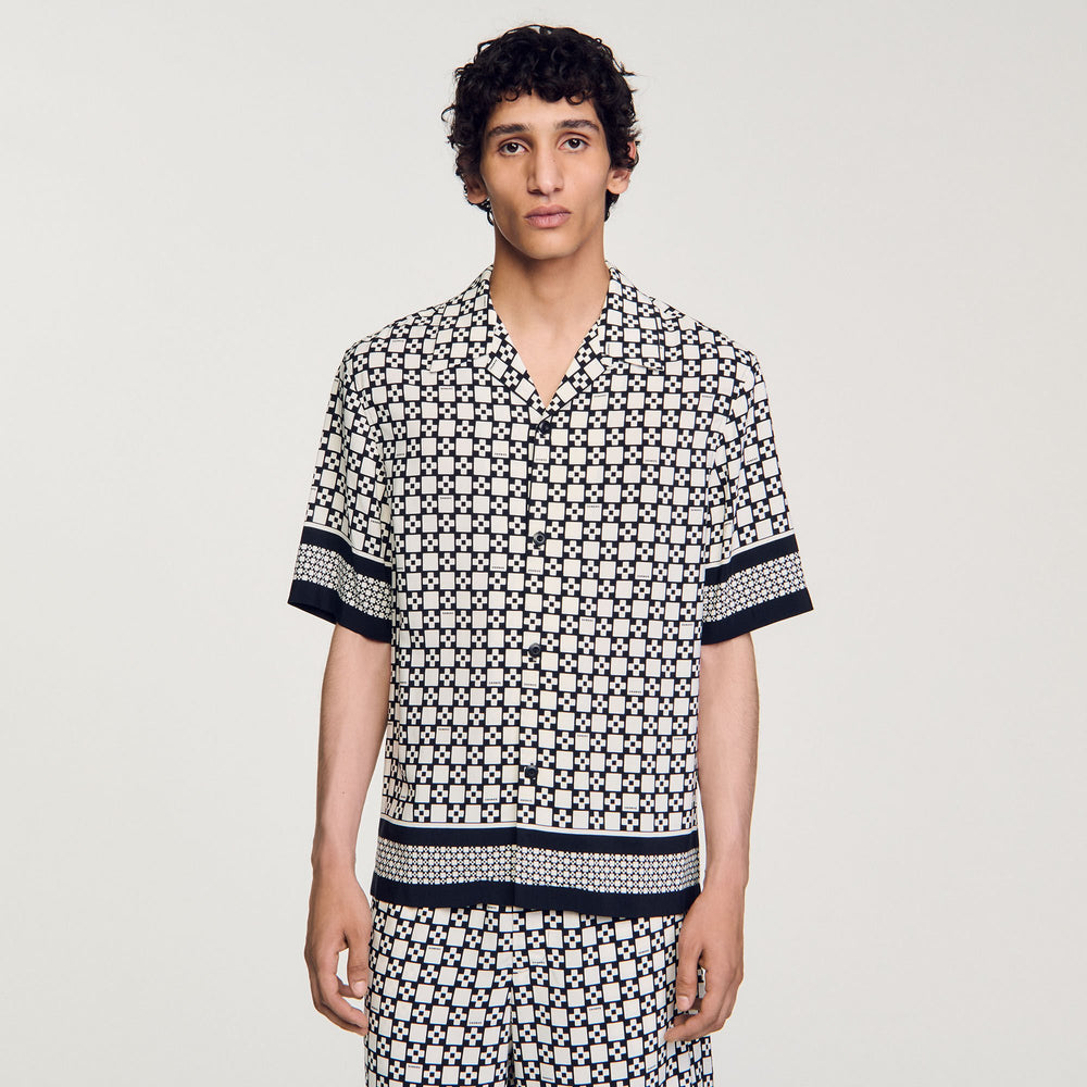 Sandro / Square Cross short-sleeved shirt Ecru / Navy