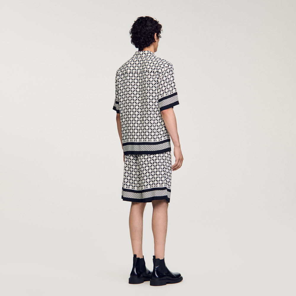Sandro / Square Cross short-sleeved shirt Ecru / Navy
