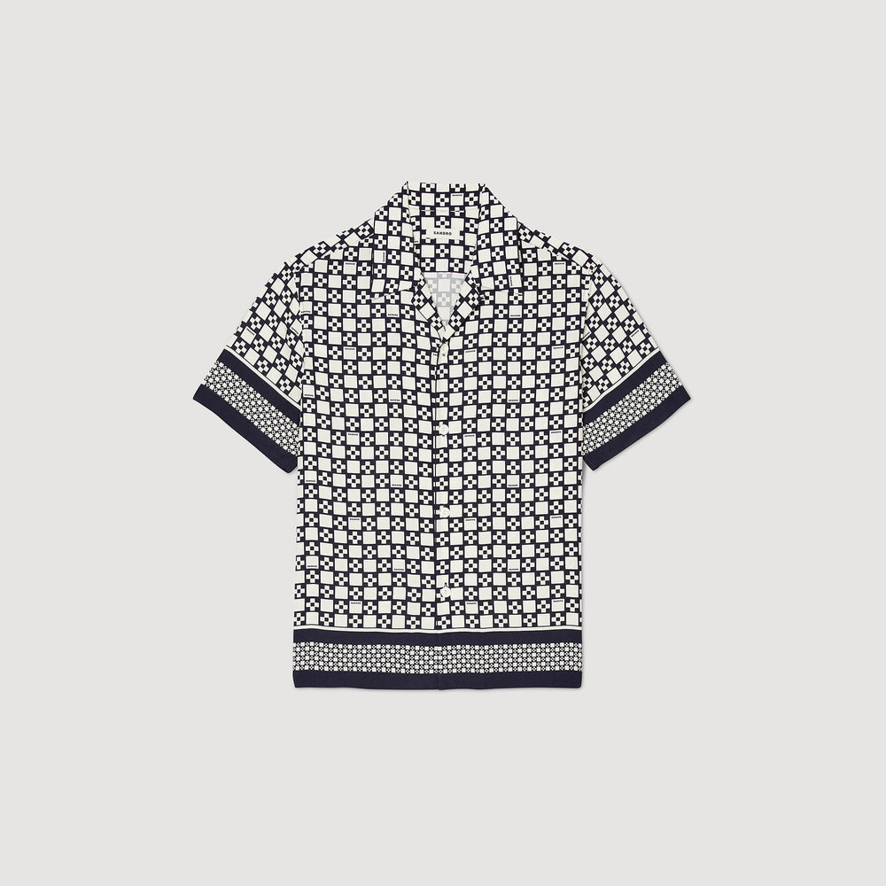 Sandro / Square Cross short-sleeved shirt Ecru / Navy