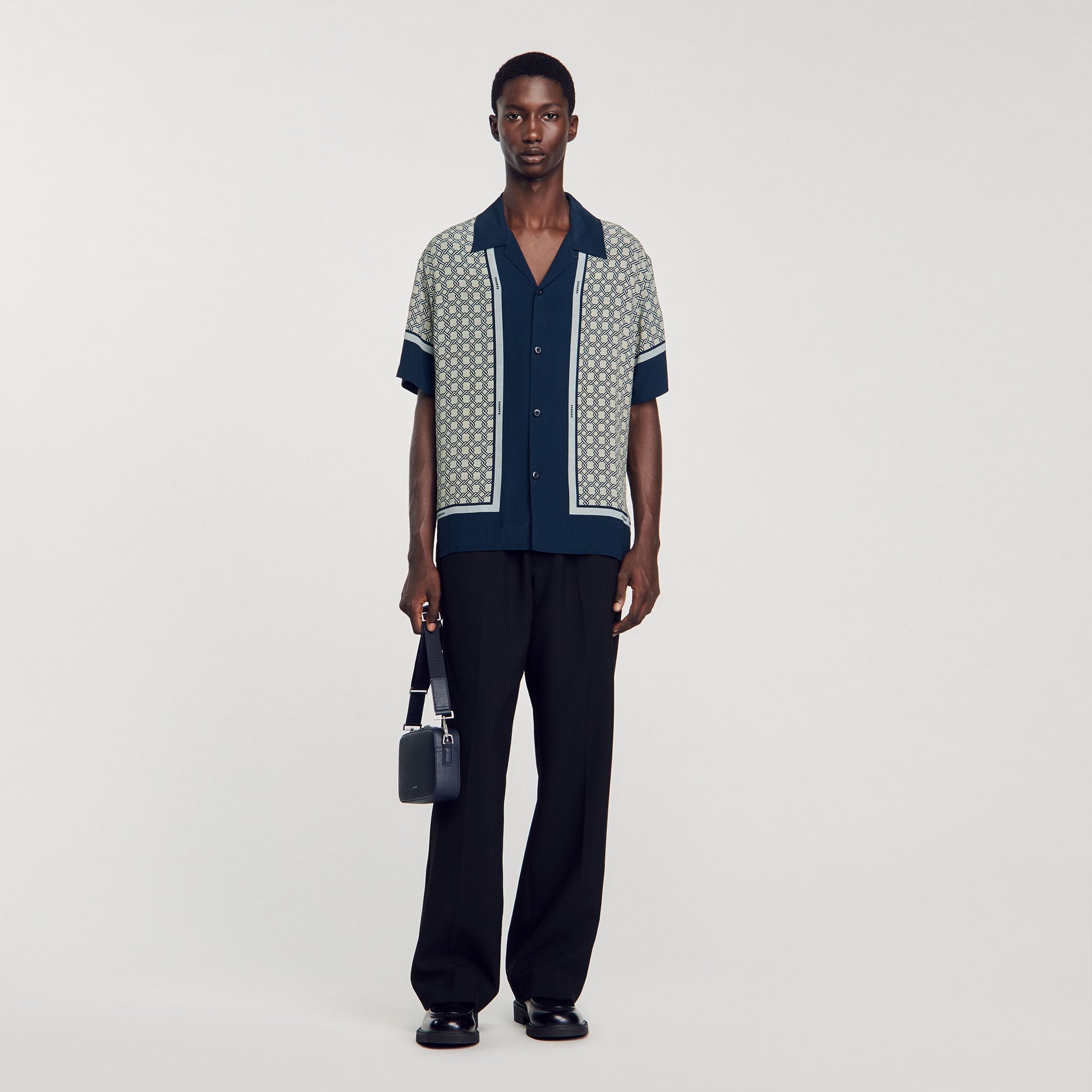 Sandro / Short-sleeved patterned shirt Dark Blue