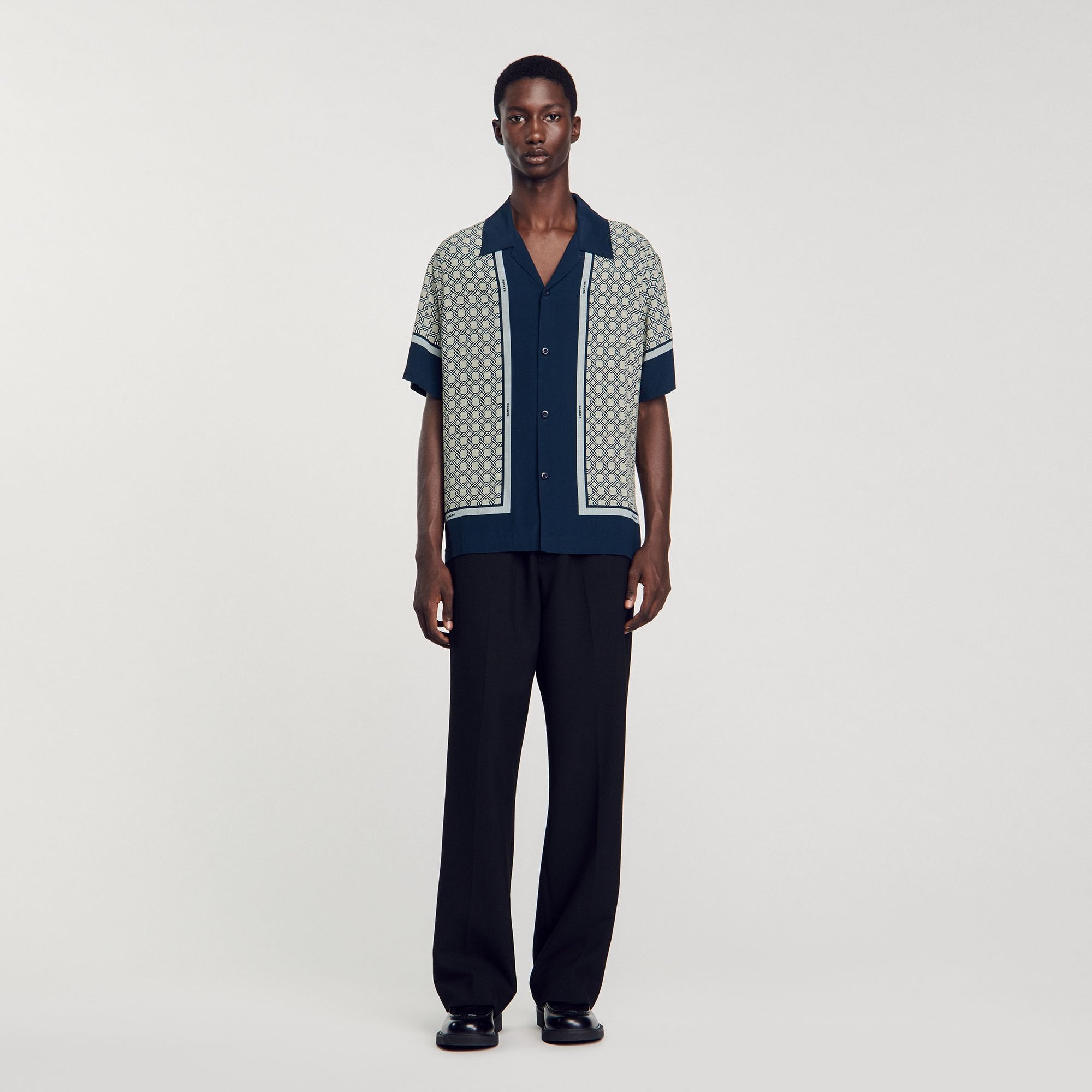 Sandro / Short-sleeved patterned shirt Dark Blue
