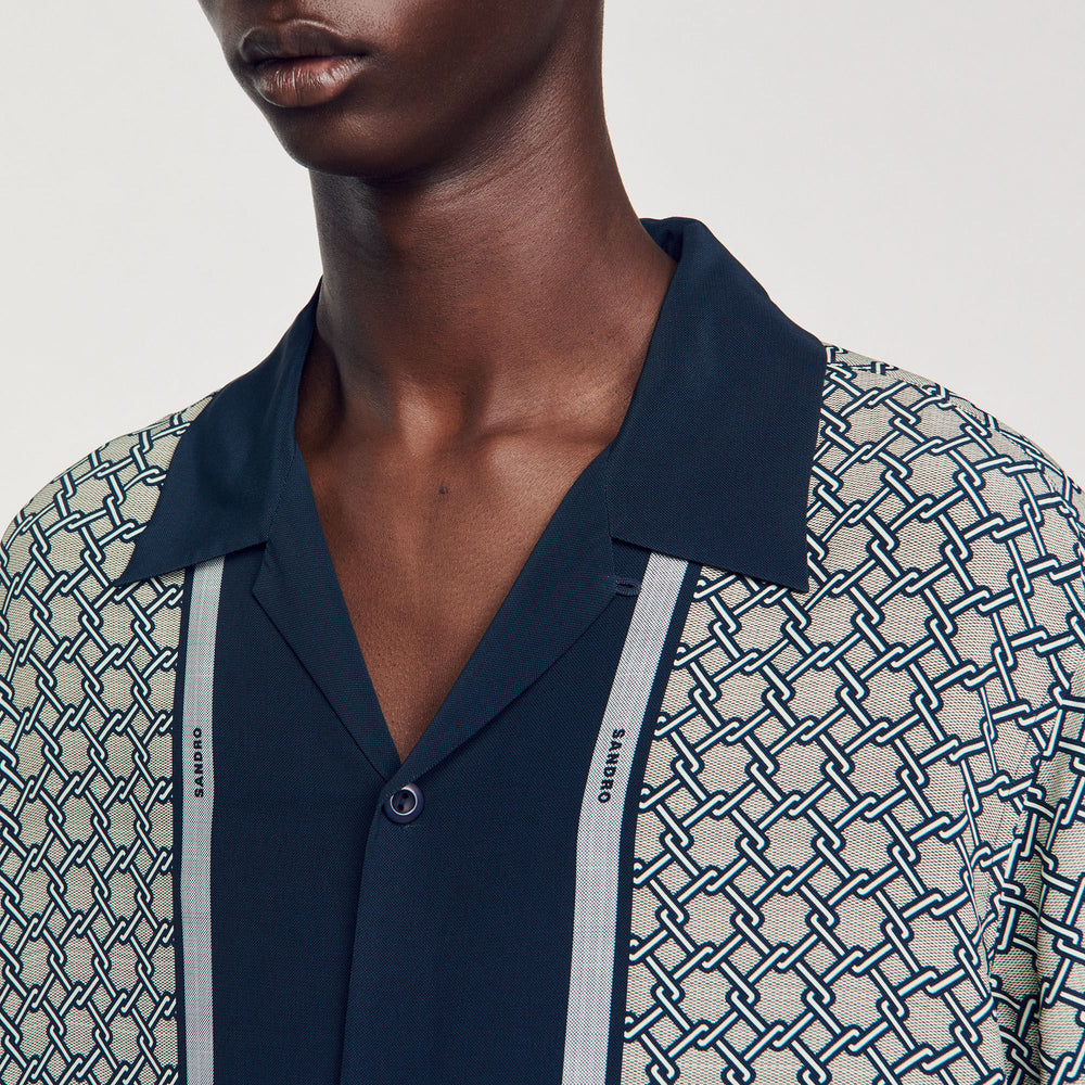 Sandro / Short-sleeved patterned shirt Dark Blue