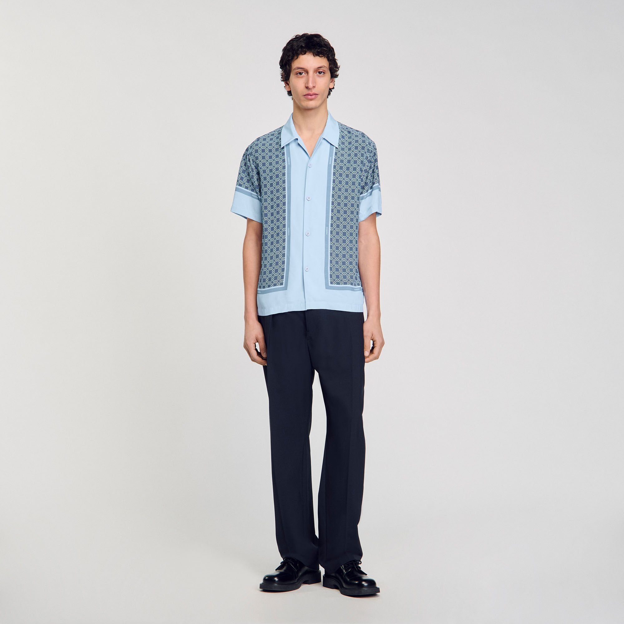Sandro / Short-sleeved patterned shirt Chambray